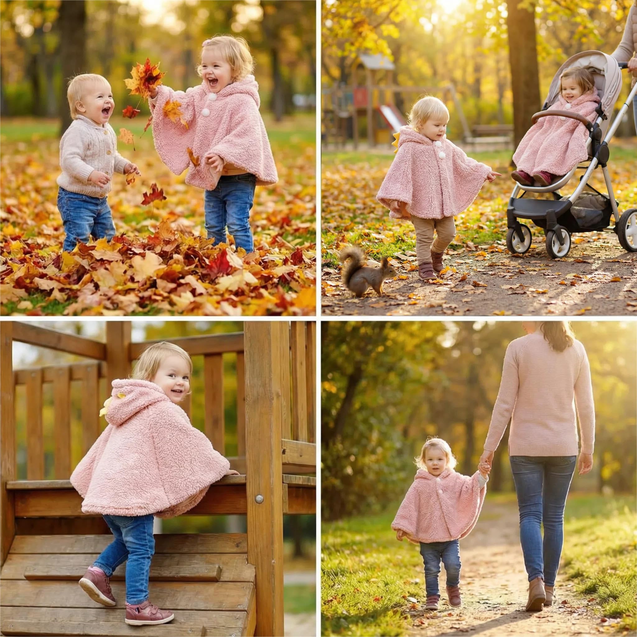 ITODA Mignon Cape à Capuche Bébé Garçon Filles Sweat À Capuche Laine Doux Poncho Cape Tout-Petits Manteau à Capuchon Coupe-Vent Hiver Automne Vêtements d'extérieur Chaude Châle pour Enfants 0-3ans