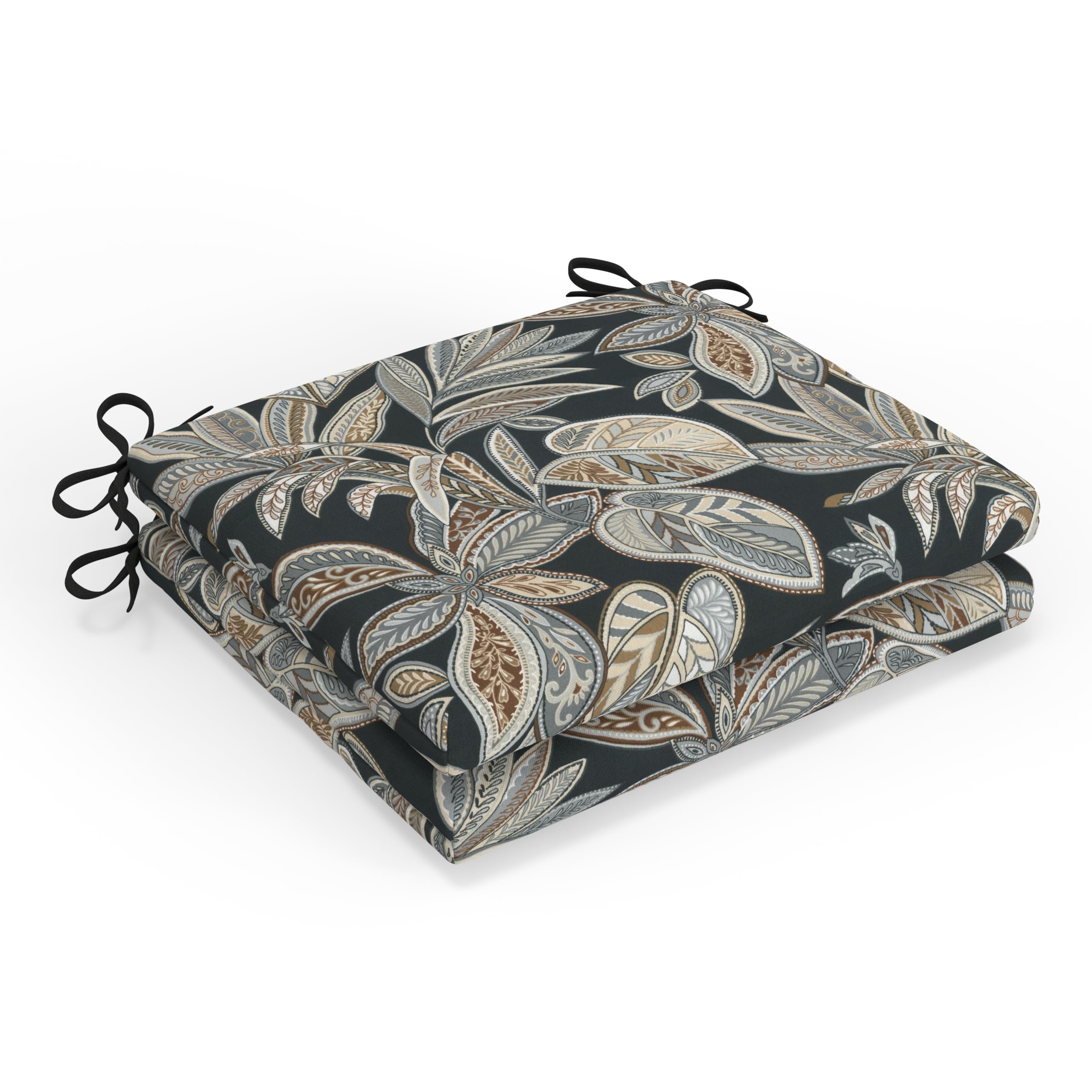 pillow perfect tropic botanical indoor/outdoor chair seat cushion with ties, squared corner, plush fiber fill weather, and fade resistant, 16" x 18.5", crestwood rattan