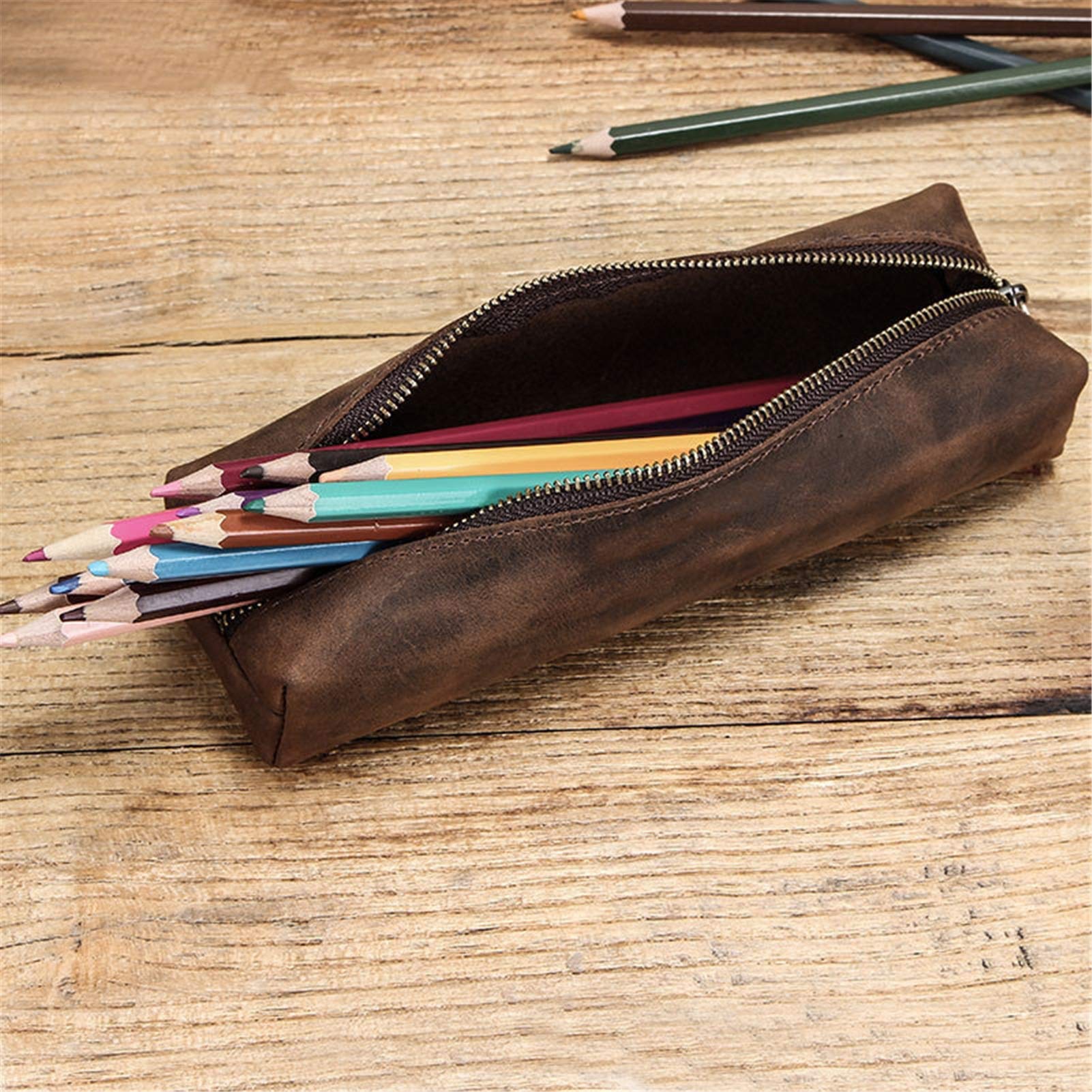 Astucci per matite Astuccio per matite in vera pelle Astuccio per penna artigianale Regalo per studenti per giovani studenti (Colore : Caffè, Dimensioni : 19.6x6x4cm) (Colore : Caffè, Dimensioni : 1