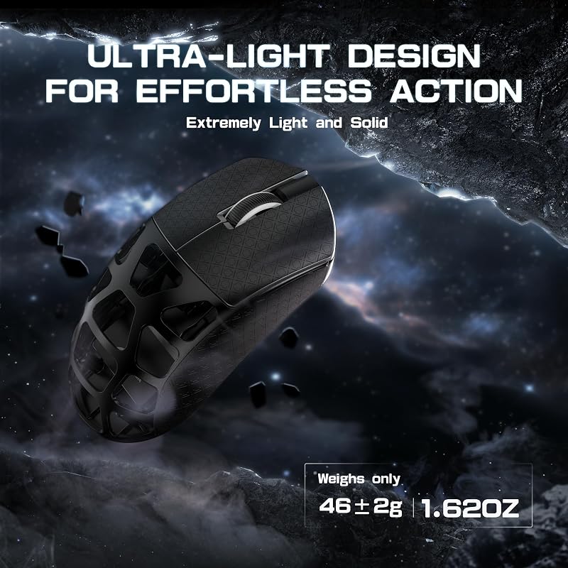 ATTACK SHARK R3PRO Ultrakönnyű Gamer Egér, 46g Magnézium Ház, 8000Hz Vezeték Nélküli, 26000 DPI, PixArt PAW3395 Szenzor, Spirál Kábel, PC/Mac
