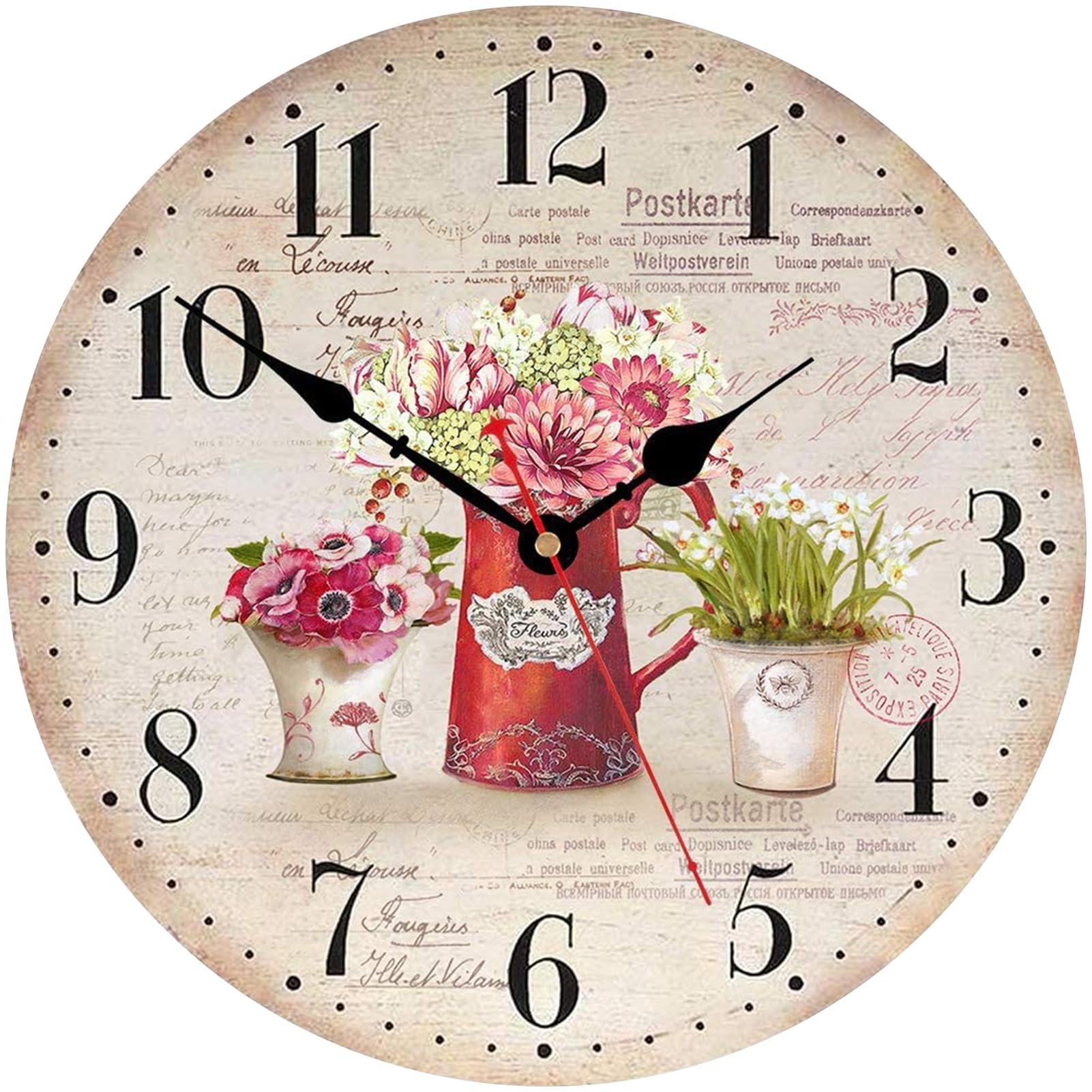 TAHEAT 30 cm Pendule Murale Vintage Fleurs Plantes Horloge Silencieuse Bois