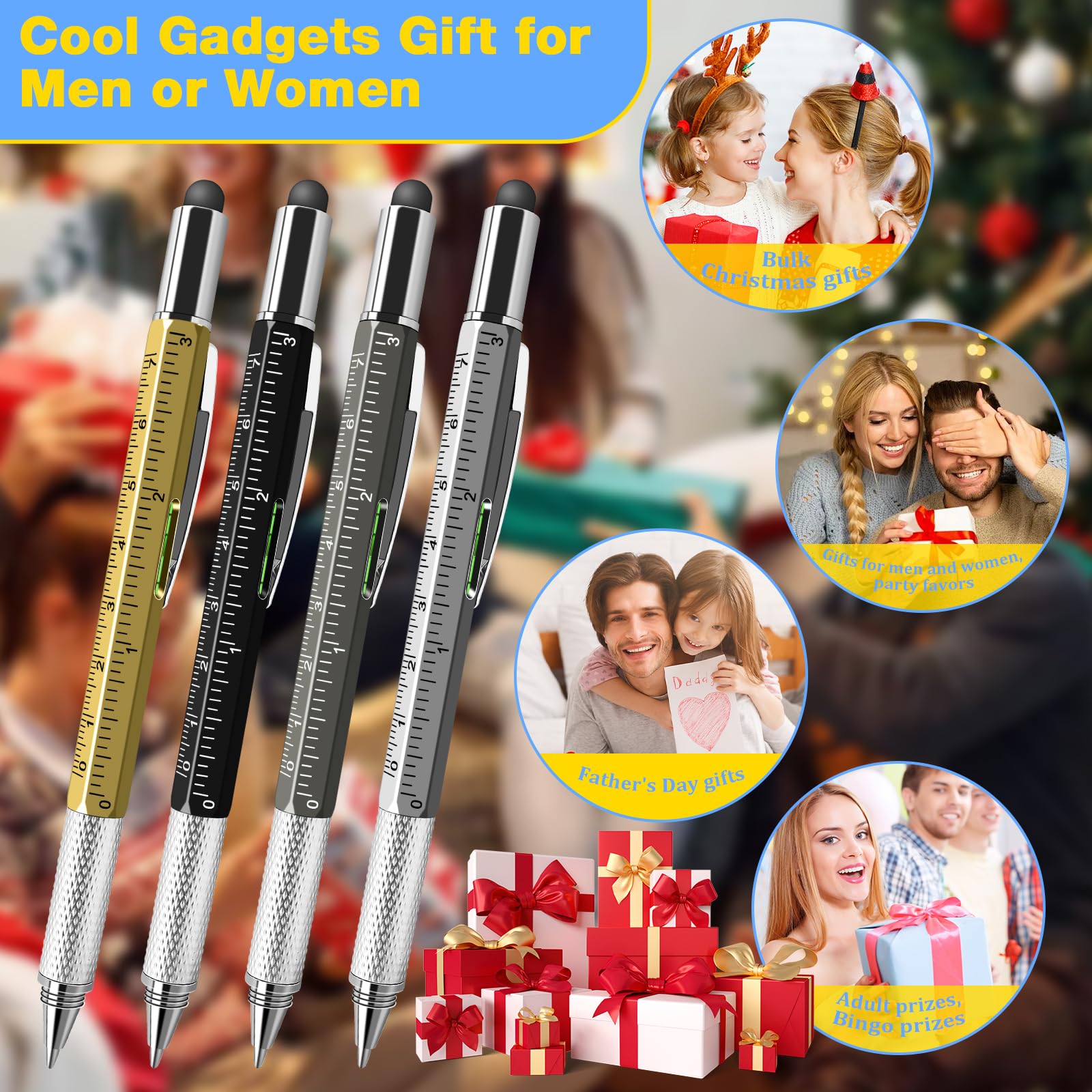 HOFASON Lot de 48 stylos multifonctions pour homme et adulte | Cadeaux de Noël en vrac pour hommes et adultes, stylos multi-outils 6 en 1, prix de fête pour adultes