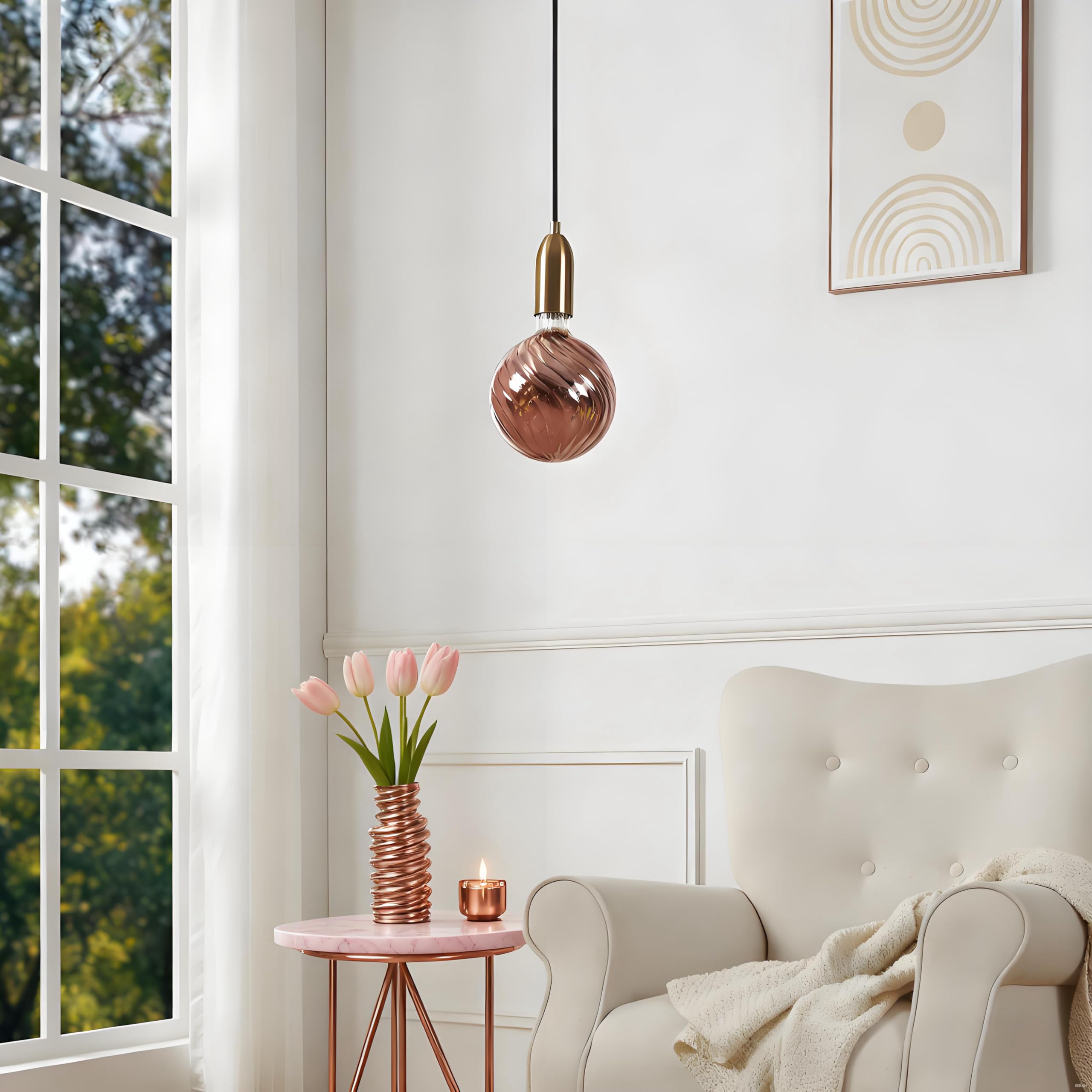 Lampadina LED Decorativa Gigante E27, 6W Dimmerabile, Vetro Rivestito Oro Rosa (⌀150mm), Indice Resa Cromatica >90, Luce Bianco Caldo 2700K
