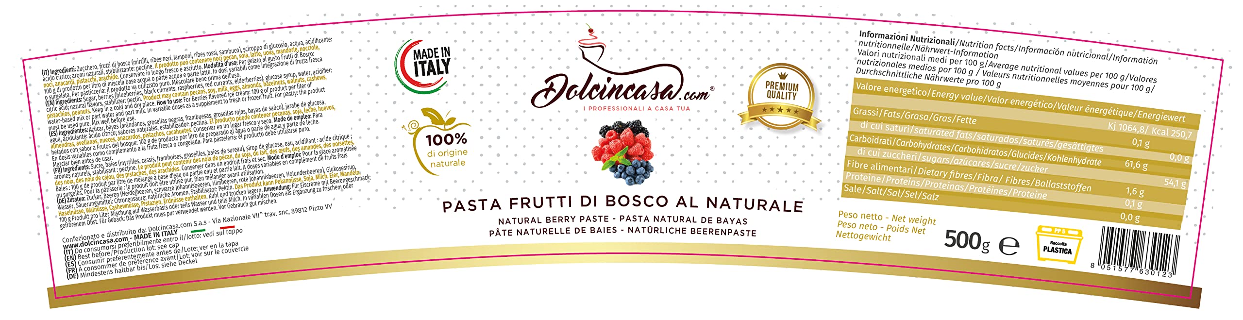Pasta Gelato Frutti Di Bosco Al Naturale 500 gr ottimo in piego in Gelateria e Pasticceria