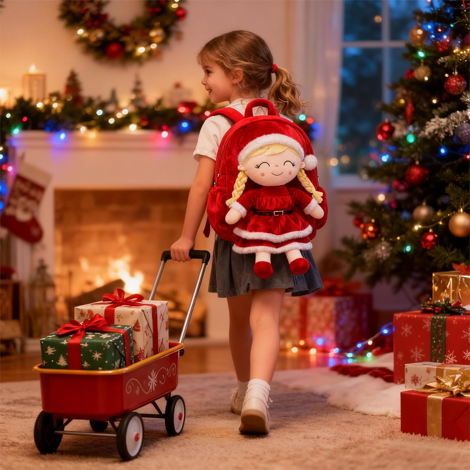 Gloveleya Plush Backpacks Toddler Backpack Removable Doll and Backpack Christmas Gifts Baby Girl Gift For 2 to 8 Years Girl Birthday Gifts With Red Doll - Image 8