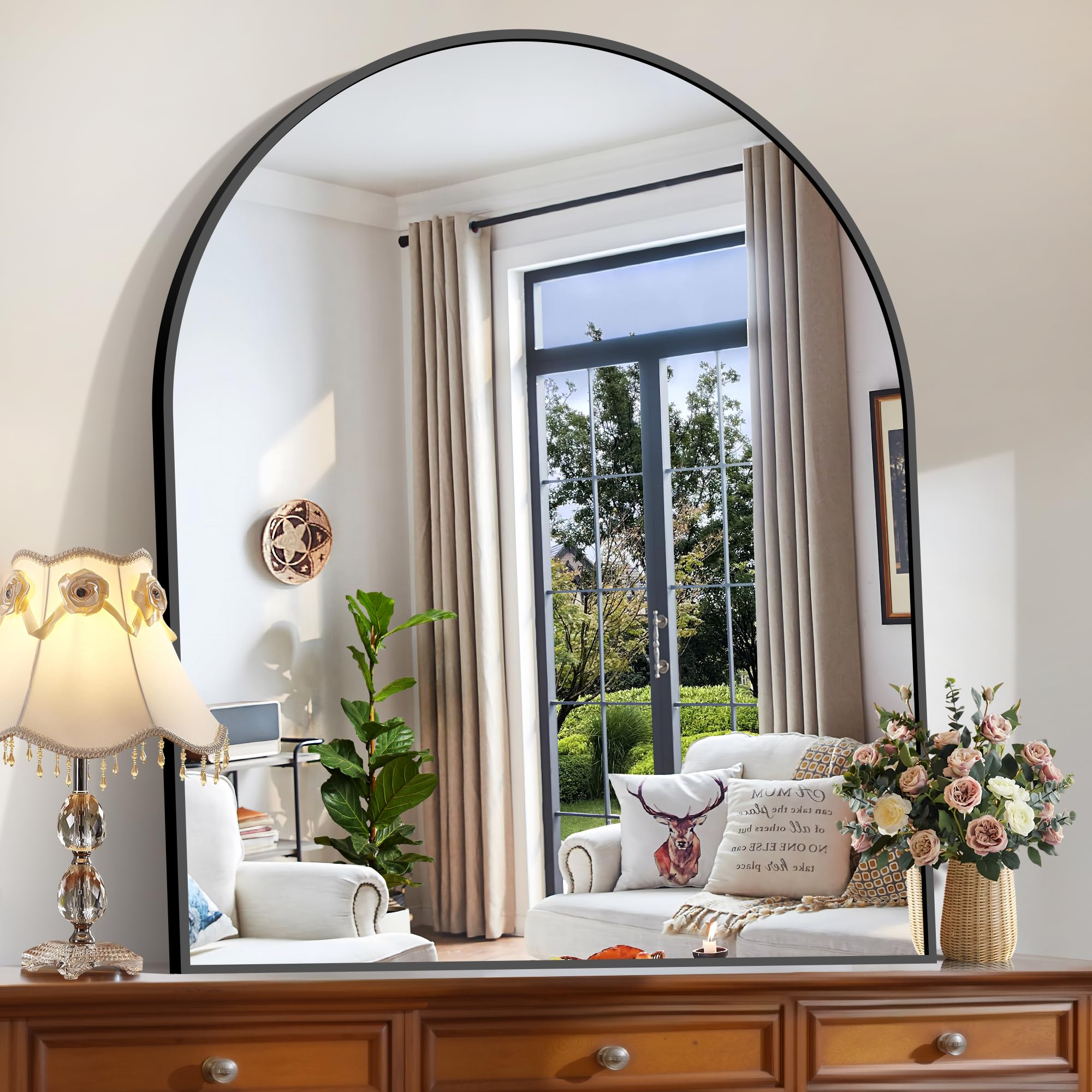 Photo 1 of CIRCUMI Arched Wall Mirror, 40"x48" Black Arched Mirror with Tempered Glass, Metal Frame, Large Size for Entryway Table, Mantel,Living Room,Over Sink,Arch Mirror for Decor,Shatterproof&Crystal-Clear