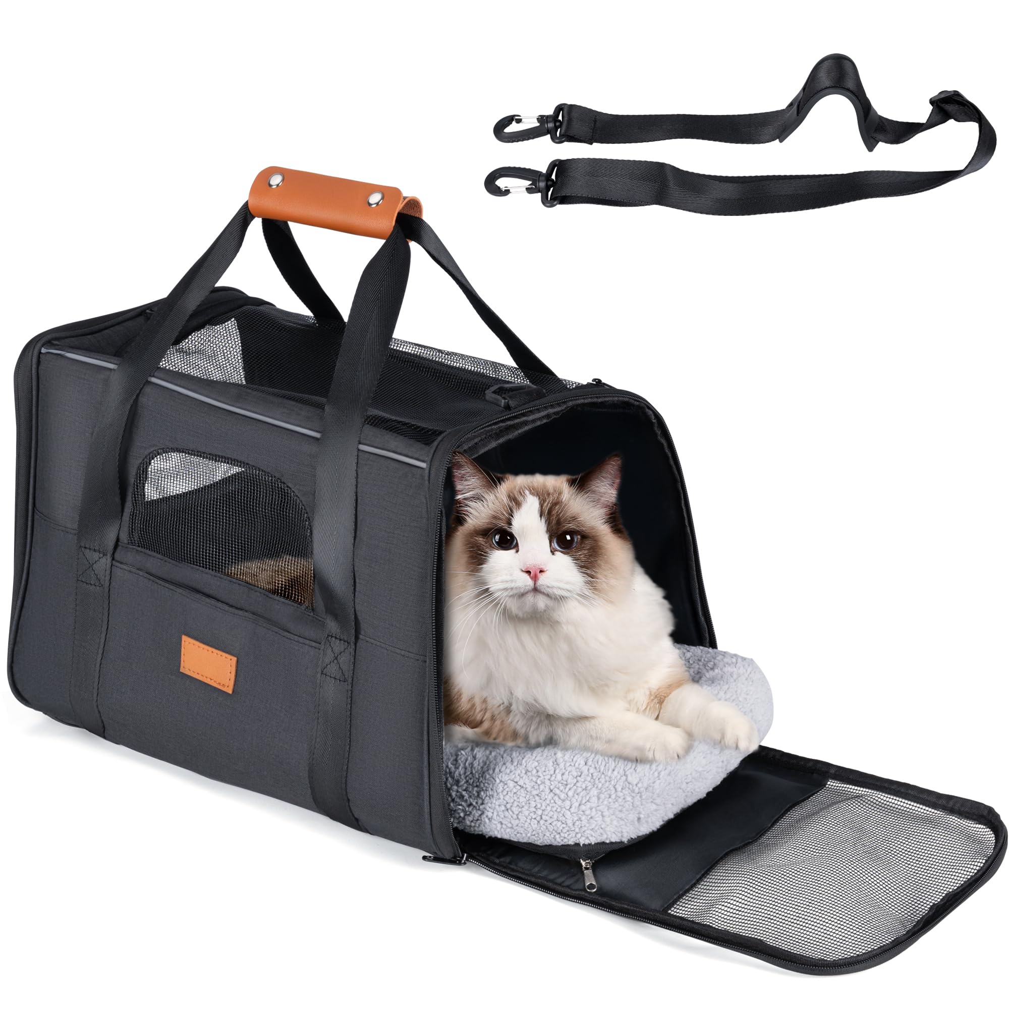 Transportin Dogs and Cats. Transport Bag for Travel, Breathable, Pets, Bag with Mattress, Three Doors, Measures 12 x 44 x 24 cm, Airline Approved. Walks, Plane, Car, Train, City.