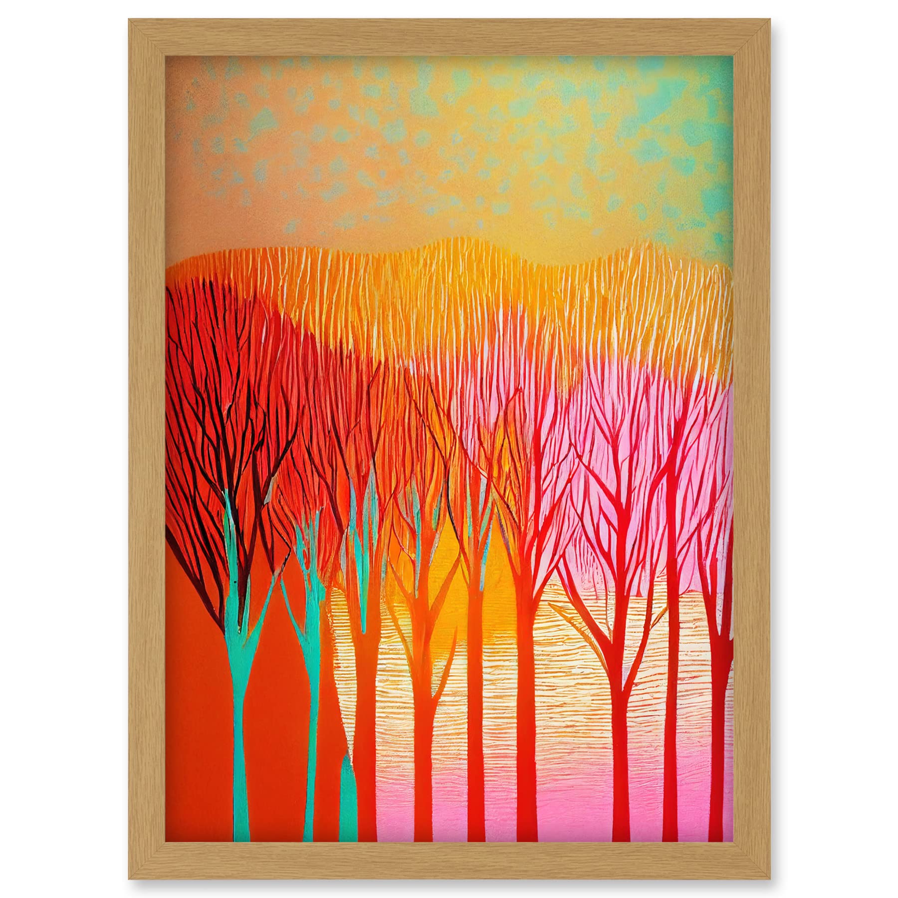 Doppelganger33 LTD Forest Treetops Linocut Illustration Vibrant Bold Artwork Framed A3 Wall Art Print
