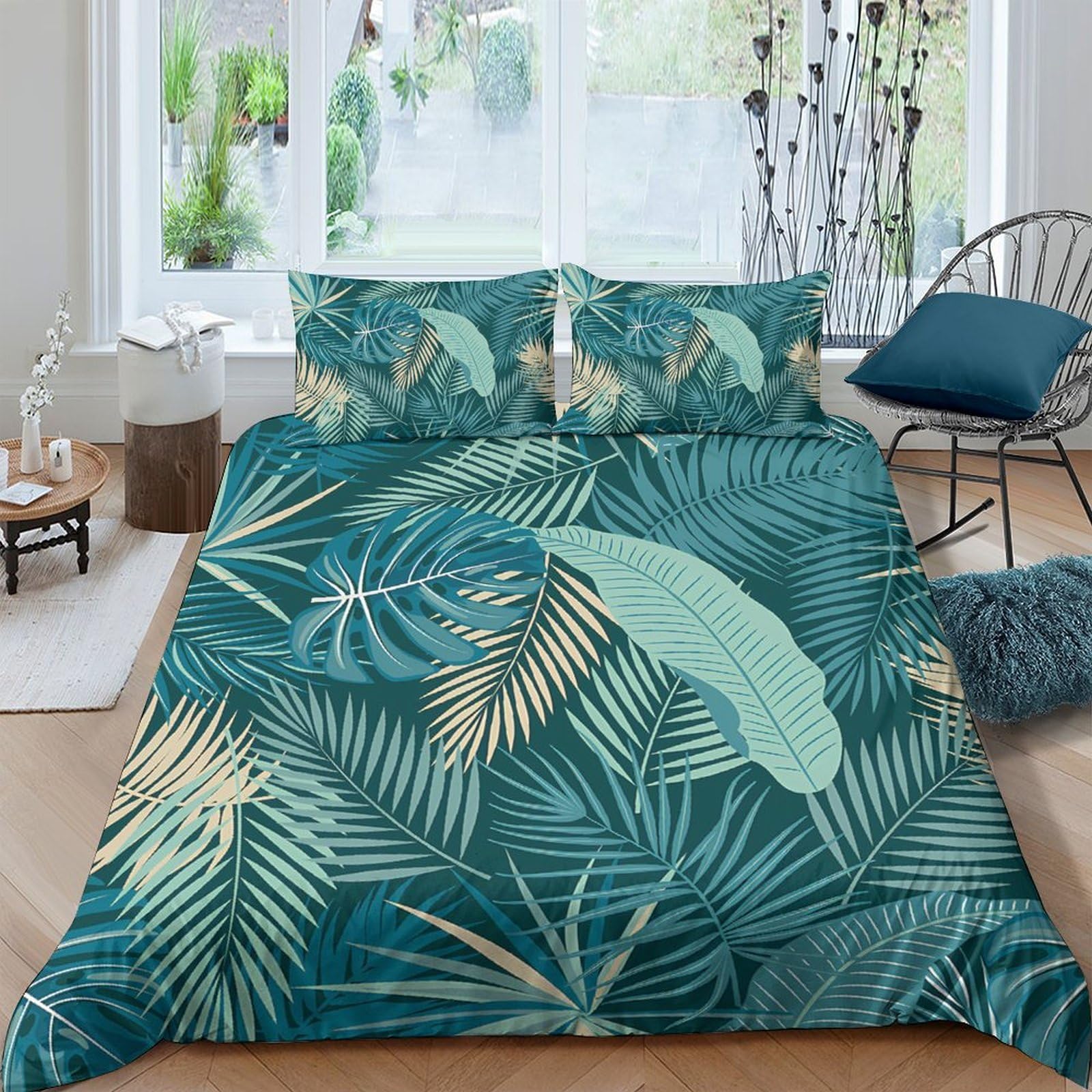 Ctjqhvkz Style-5 3D Printed Tropical Palm Leaf Fitted Sheet Microfiber Green Jungle Bed Cover For Bedroom Guest Room Mattress Decor Single（135X200cm）
