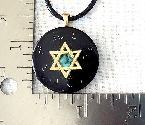 Miniatura 4 de Orgone pendant necklace with golden Star of David, Turquoise & Black Tourmaline stones. Made in USA