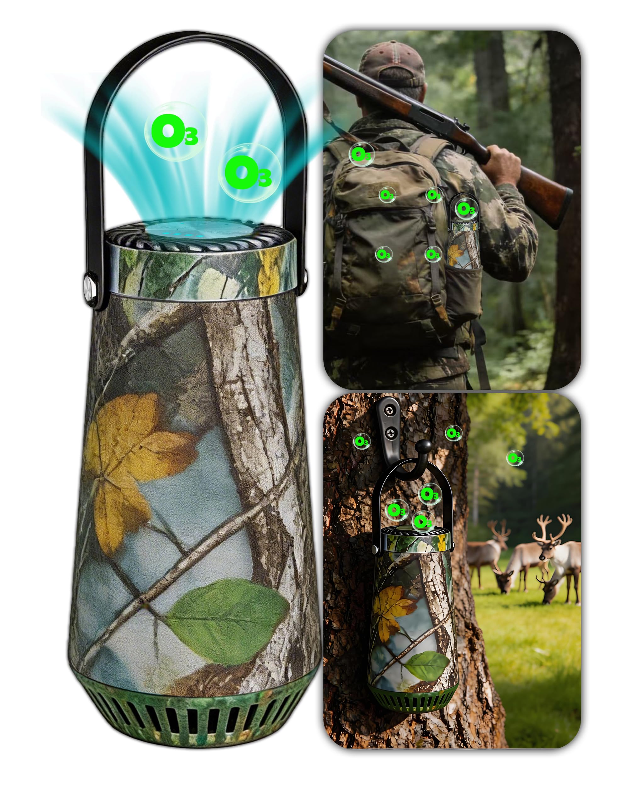 Scent Eliminator Ozone Generator for Hunting - Advanced Odor Control for Blinds, Stands - Includes Rechargeable Battery &amp; Tree Mounting System