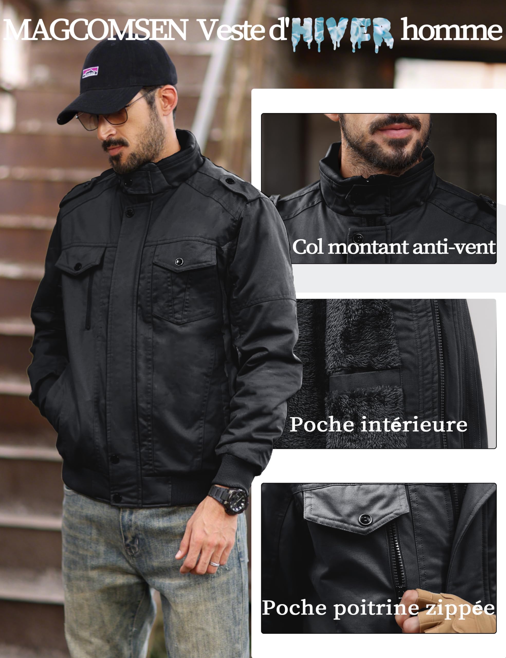 MAGCOMSEN Veste d'hiver chaude en polaire pour homme avec poches multiples coupe vent pour homme veste militaire homme