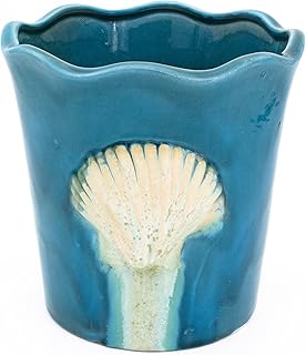 Euro Ceramica Ocean Grotto Seashell Scalloped Planter – 8” Decorative Ce...