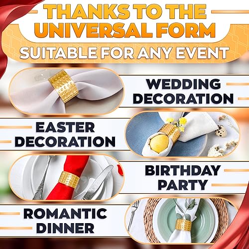 Vista 14 de Juego de 20 servilleteros dorados de otoño, servilleteros de Navidad que se adaptan a varios estilos de servilletas, elegante diseño de hoja dorada