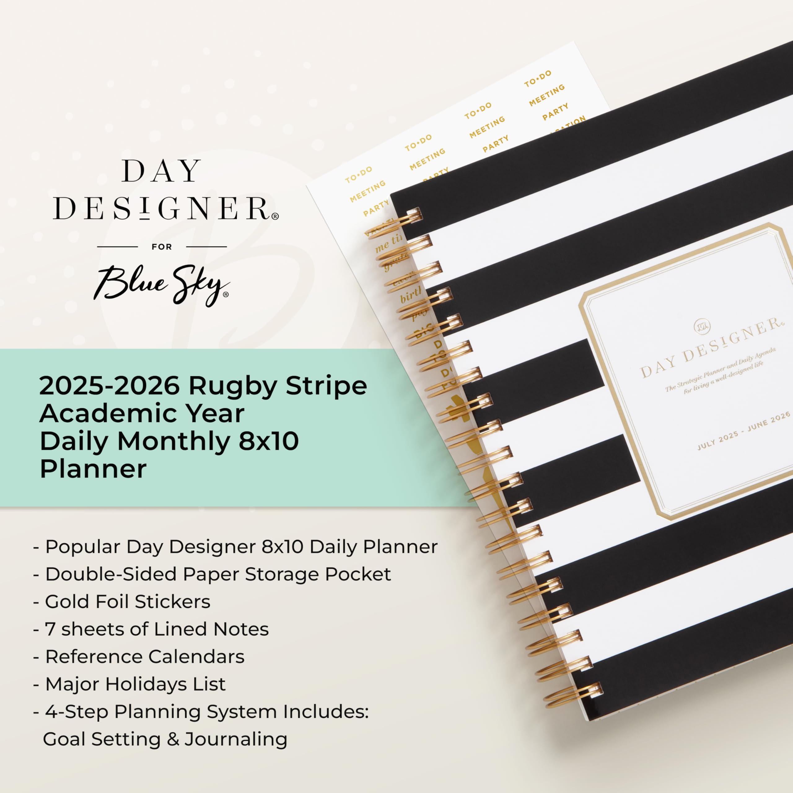 Blue Sky Day Designer - Calendario académico diario y mensual 2025-2026, julio de 2025 a junio de 2026, 8 x 10 pulgadas, cubierta flexible, pestañas laminadas, bolsillo de almacenamiento, incluye