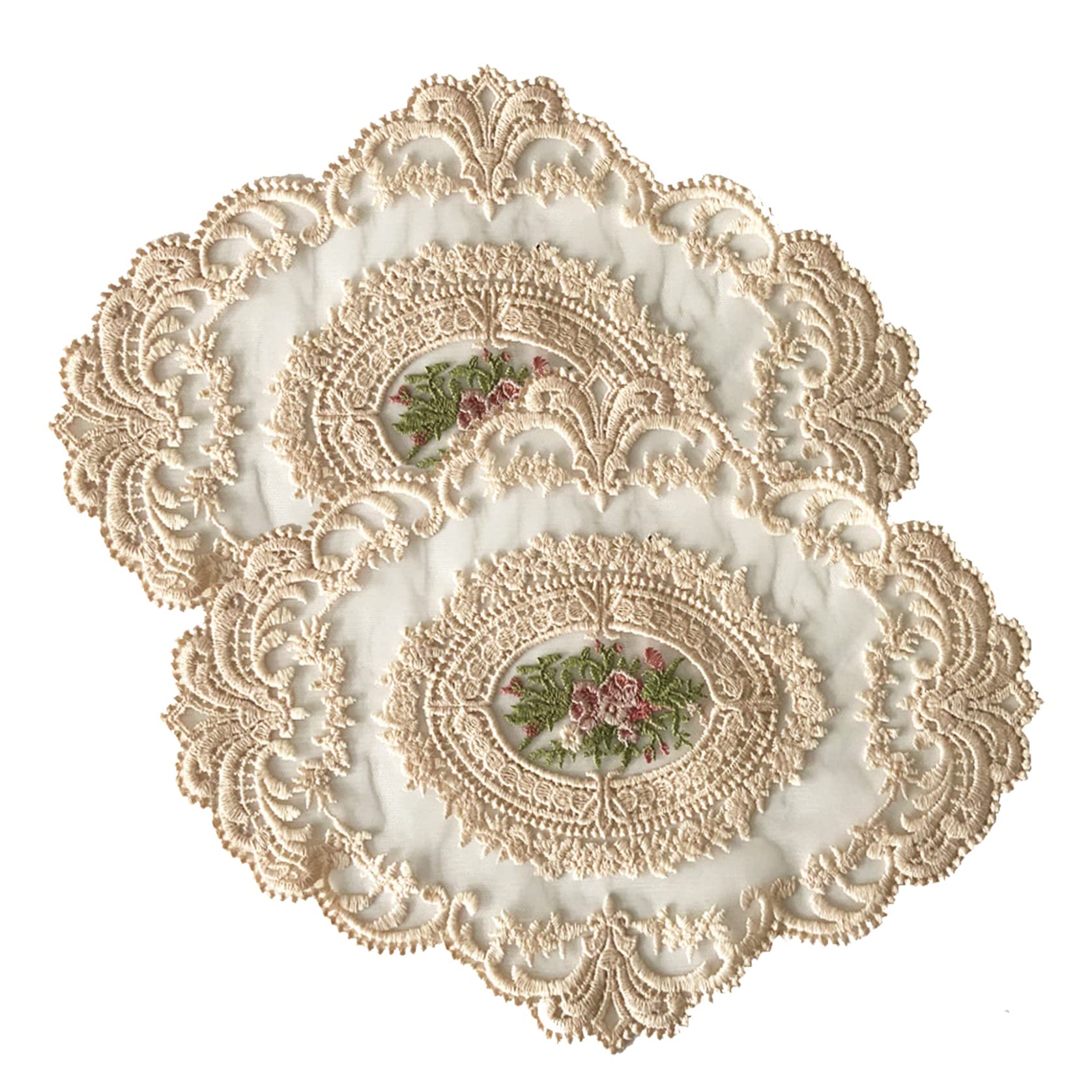 Uanqfegy Lace Doilies - 2PCS Retro French Style Embroidered Crochet Lace Placemat, 29x36cm for Table Cup Vase Home Decor