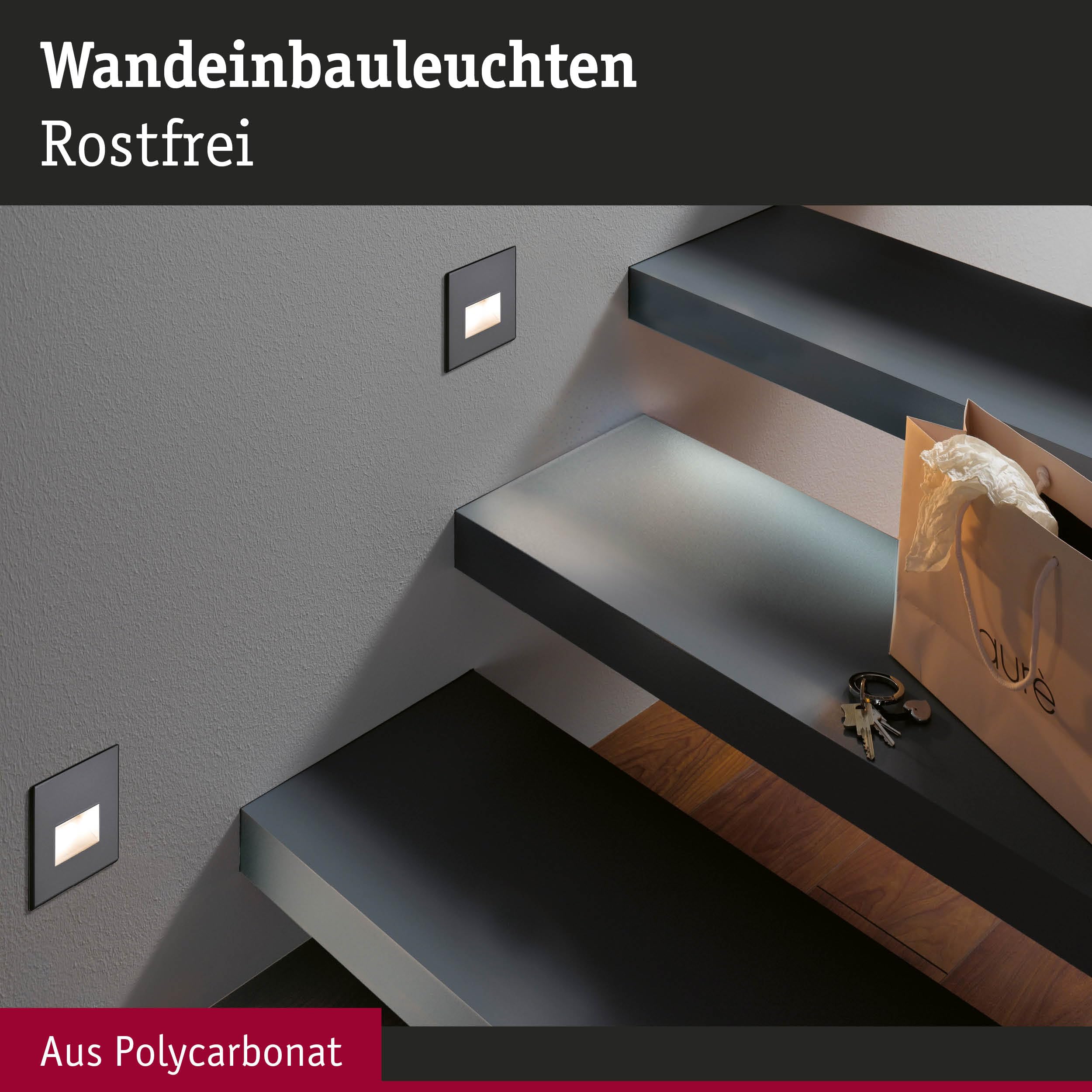 Paulmann 5223 Set LED Wandeinbauleuchte Edge 3er-Set eckig 80x5 mm 3x1,2W 3x50lm 230V 2700K Schwarz matt