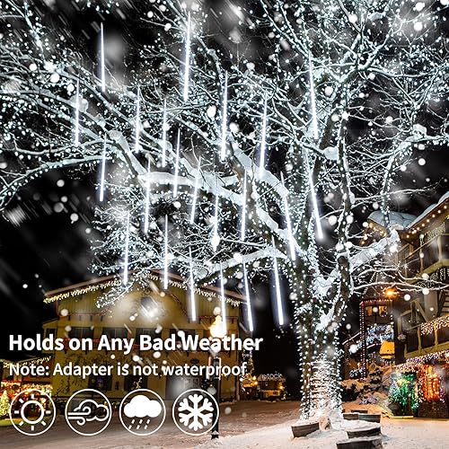 Miniatura 5 de Luces de lluvia de meteoritos de Navidad, 10 tubos de 12 pulgadas, 240 luces LED, gotas de lluvia al aire libre para Navidad, Halloween, boda,