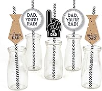 Vista 1 de Big Dot of Happiness Juego de 24 pajitas decorativas de papel a rayas con texto en inglés «My Dad is Rad», para fiesta del Día del Padre