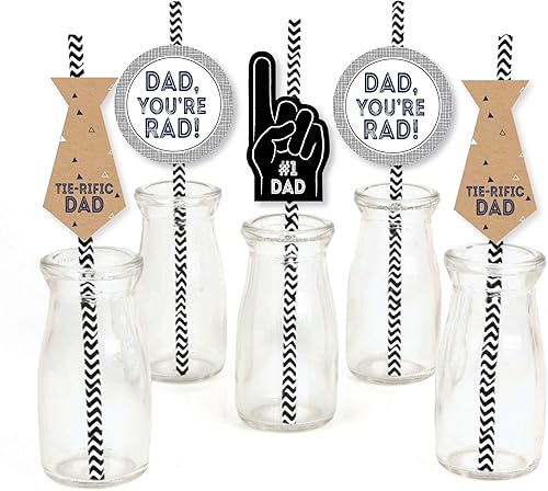 Big Dot of Happiness Juego de 24 pajitas decorativas de papel a rayas con texto en inglés My Dad is Rad, para fiesta del Día del Padre
