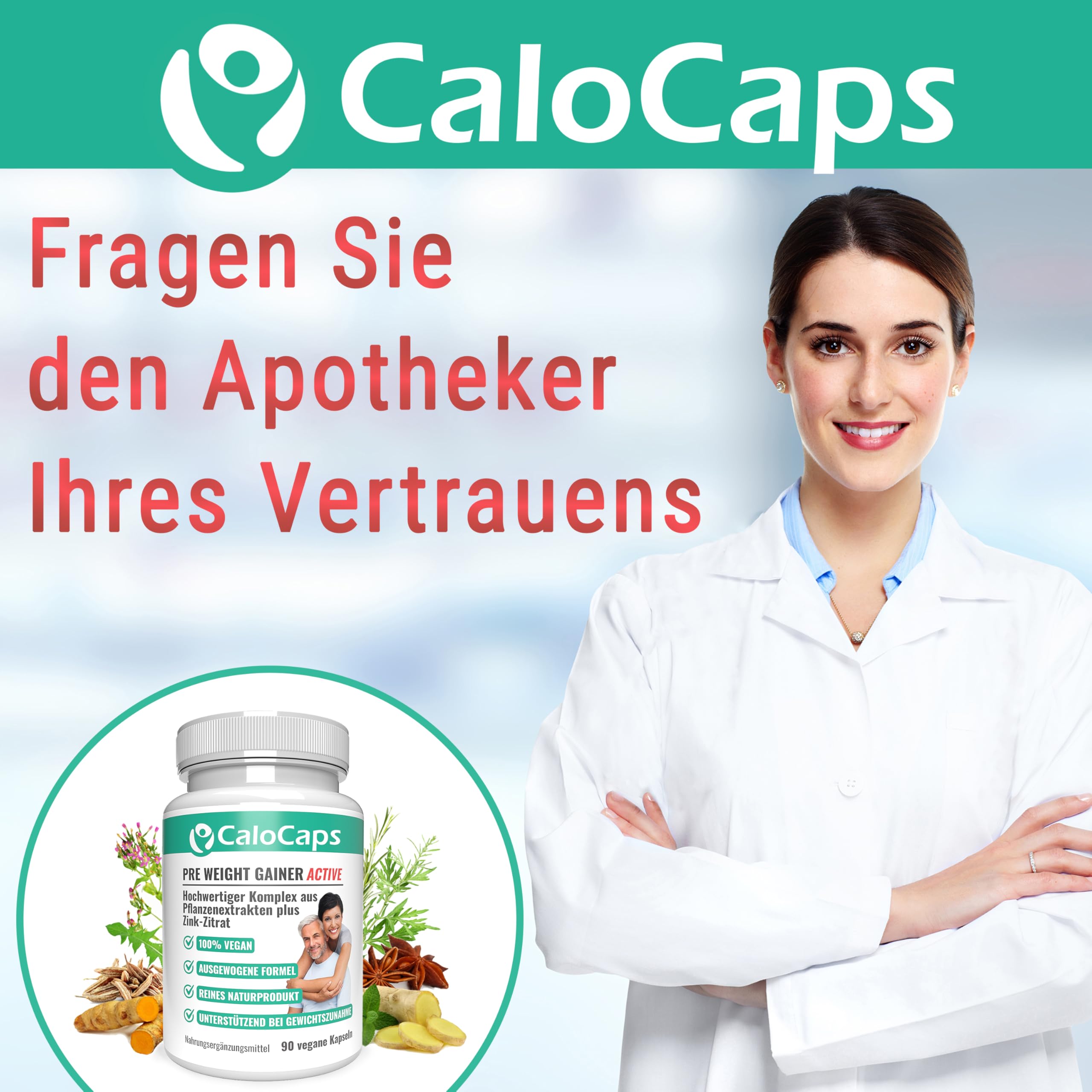 CaloCaps PRE WEIGHT GAINER | 11-Kräuter Bitterkomplex + Zink für Stoffwechsel & Nährstoffverwertung | Natürliche Unterstützung in Aufbauphasen & für Hardgainer | Vegan & Hochdosiert | 90 Kapseln