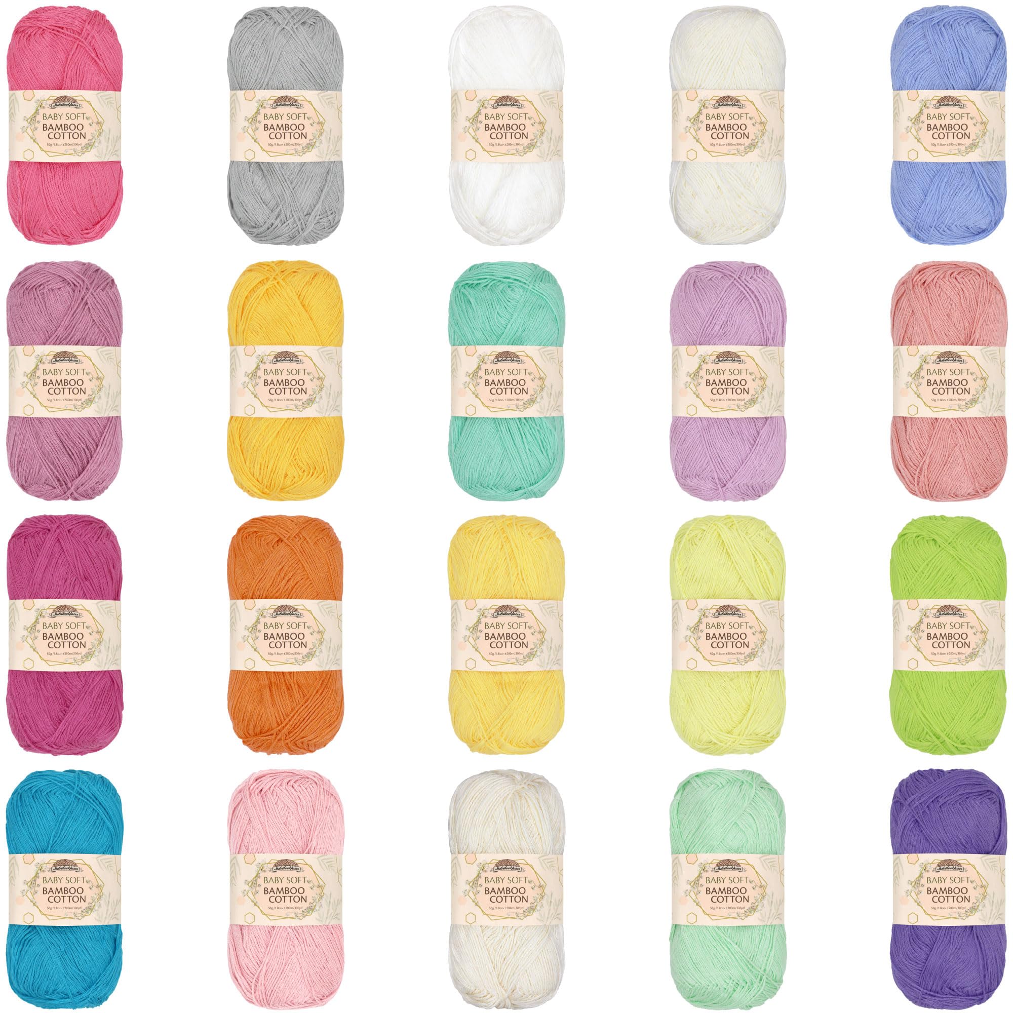 JubileeYarn Baby Soft Bamboo Cotton Yarn - 50g/Skein - Light Assortment - 20 Skeins