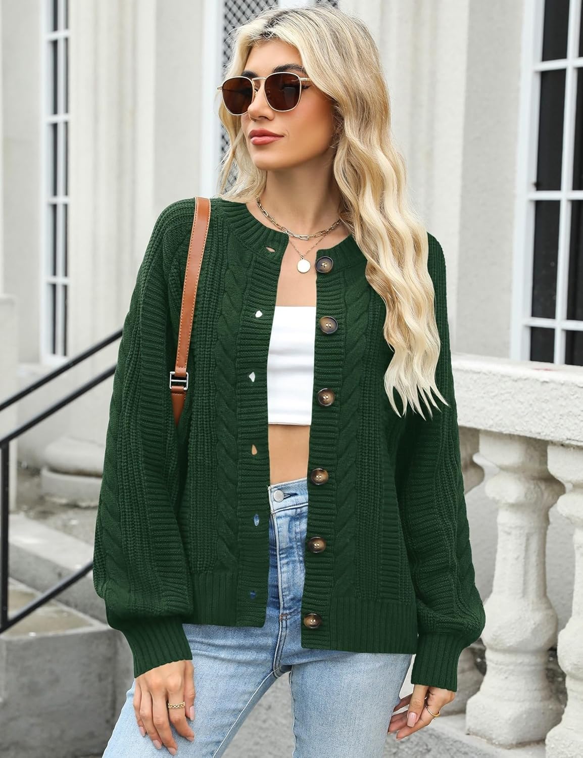 Rapbin Women's Cable Knit Cardigan Open Front Sweater Casual Long Sleeve Button Coats Outerwear - Image 2
