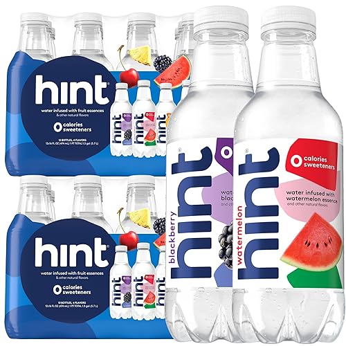 Hint - Agua embotellada con infusión de frutas, paquete variado de sabores, sin azúcar, cero calorías, esencias de frutas naturales, sin