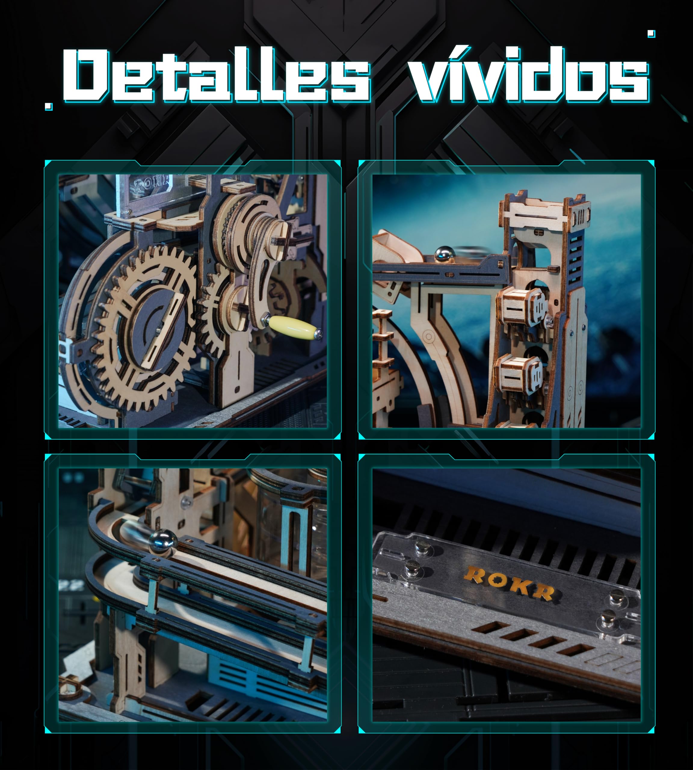 ROKR Puzzle 3D Maquetas para Montar Pista de Canicas Eléctrica Idea de Regalo para Hombres Night City 2.0