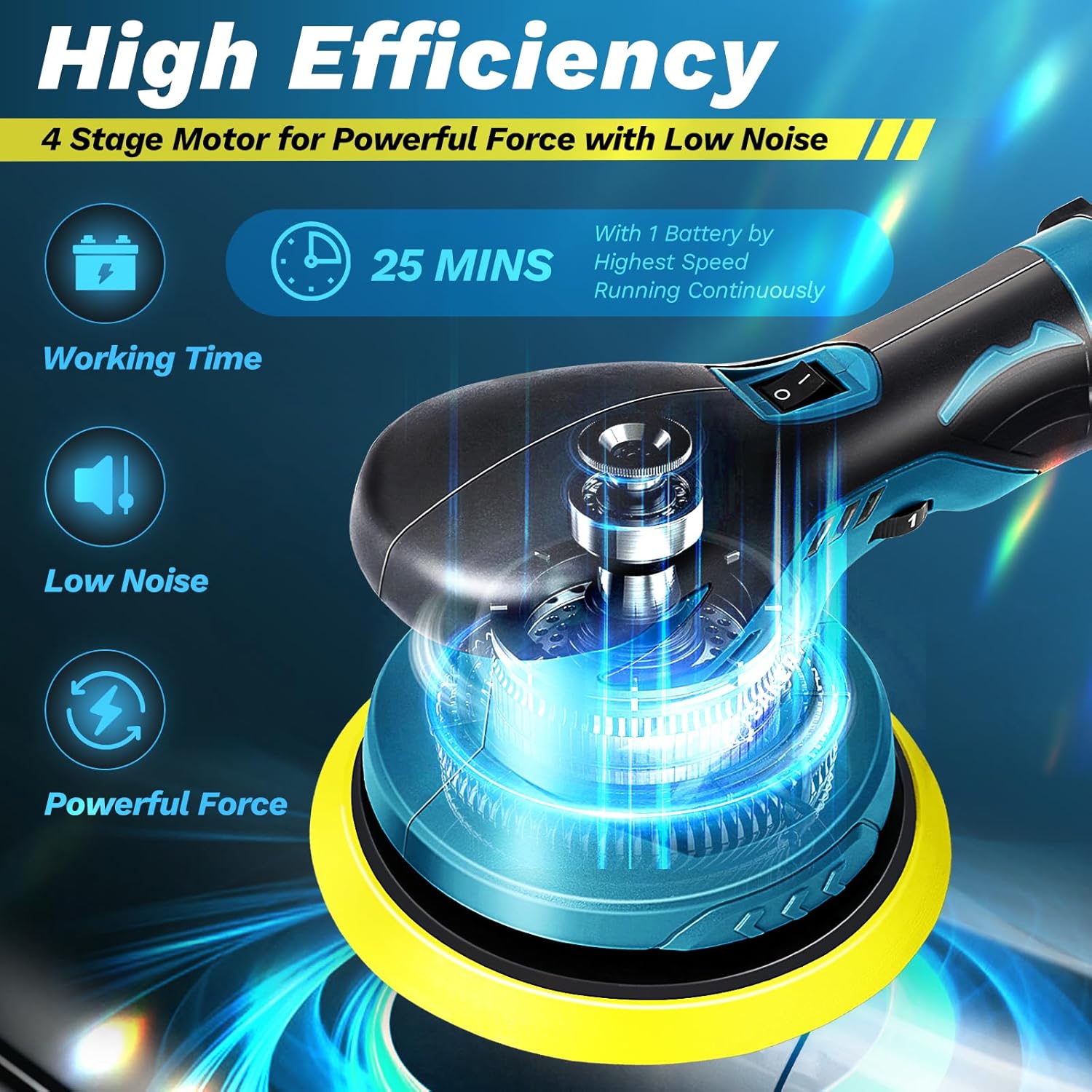 Saker Mini Cordless Buffer Polisher - 6 Inch Portable Polishing Machine Kit for Car Detailing, with 1PC 12V 2000mAh Rechargeable Battery, extra 10 PCS Attachments - Image 5