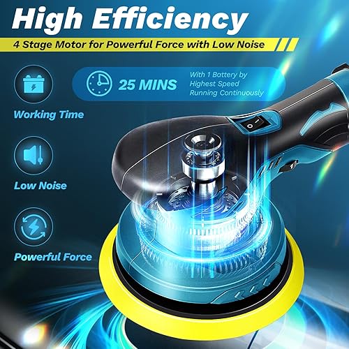 Miniatura 5 de Saker Pulidora inalámbrica para automóvil kit de máquina enceradora portátil de 6 pulgadas para detalles de automóviles con 1 batería de 12 V 2000