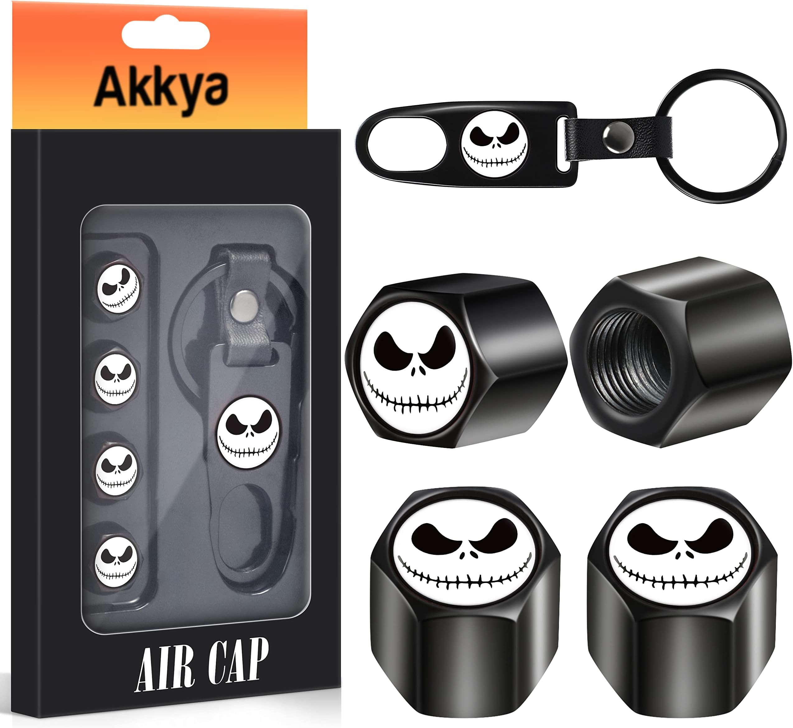 Glattol Akkya Tire Valve Stem Caps Cover for Car Bike Bicycle Motorcycles Tractors Mountain Bikes Trucks Jack Skellington Cartoon Anime Metal Chrome Tire Air Pressure Covers Wheel Accessories Parts