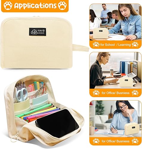 Miniatura 6 de Toplive Estuche para lápices de alta capacidad, bolsa grande para lápices, bolsa para bolígrafos minimalismo, papelería de oficina para la escuela
