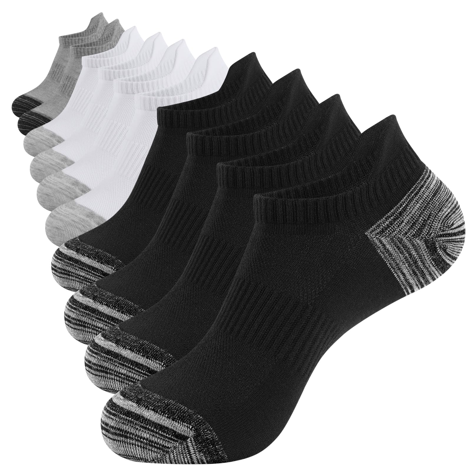 YOJOOM Lot de 5 paires de chaussettes de sport pour homme en coton respirant sans couture antidérapantes
