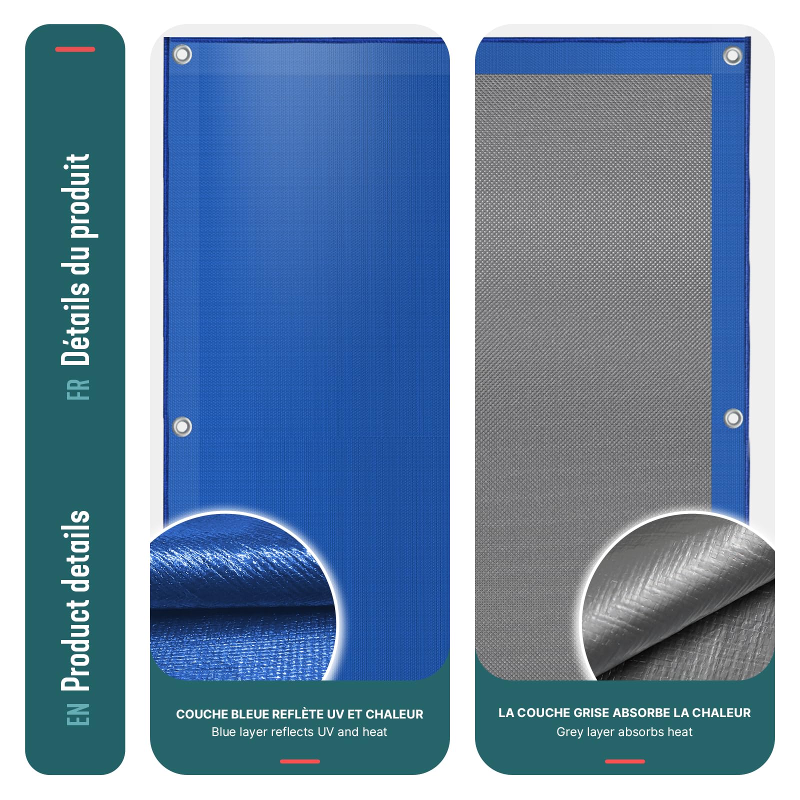 VOUNOT® Telone Rettangolare per Piscine 10 x 5 m, Telo di Copertura per Piscina in PE da 160 g/m² con Rete di Drenaggio Centrale Coperta Protezione, Blu-Grigio