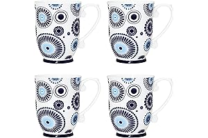QOUTIQUE Bone China Decorated Coffee Mugs - Finest Blue Hues