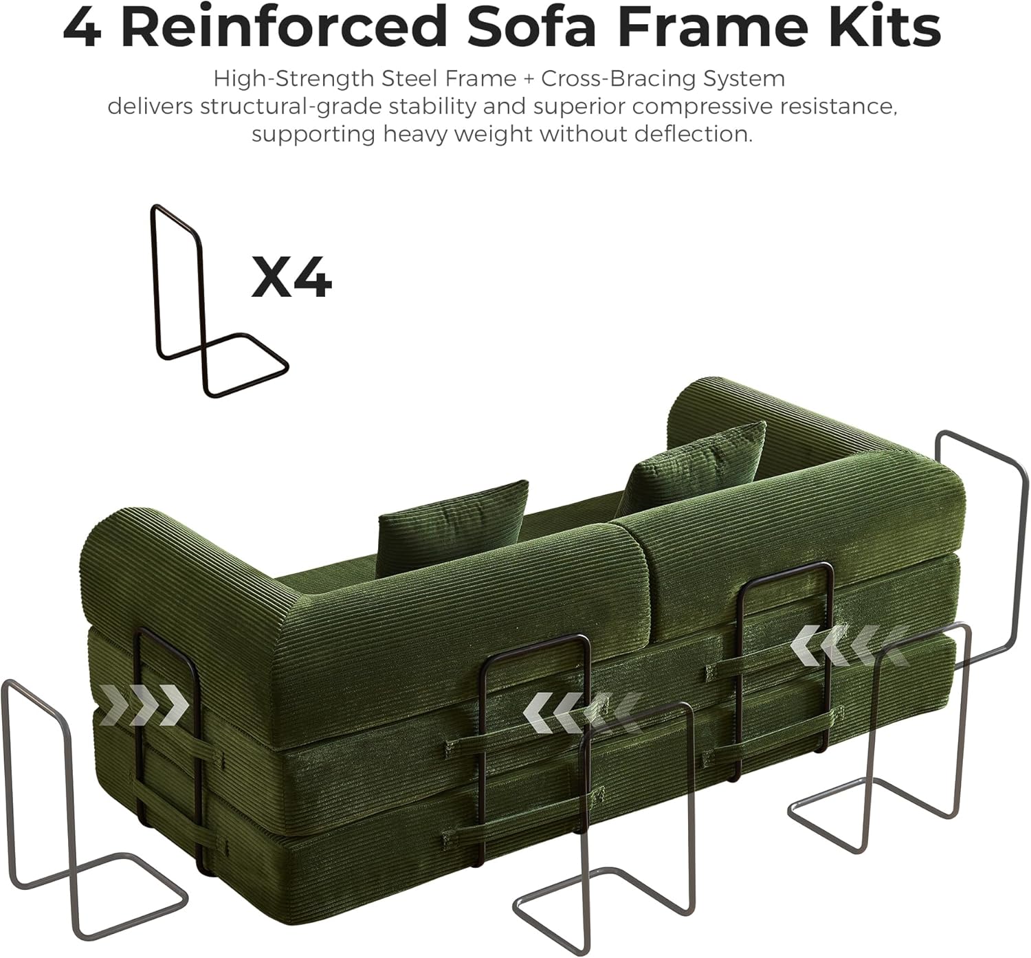 5-in-1 Reinforced Folding Sofa Bed | 79" Steel Support Frame with High-Resilience Memory Foam | Sturdy & No Tools Needed for Family Living Room (Olive Green)