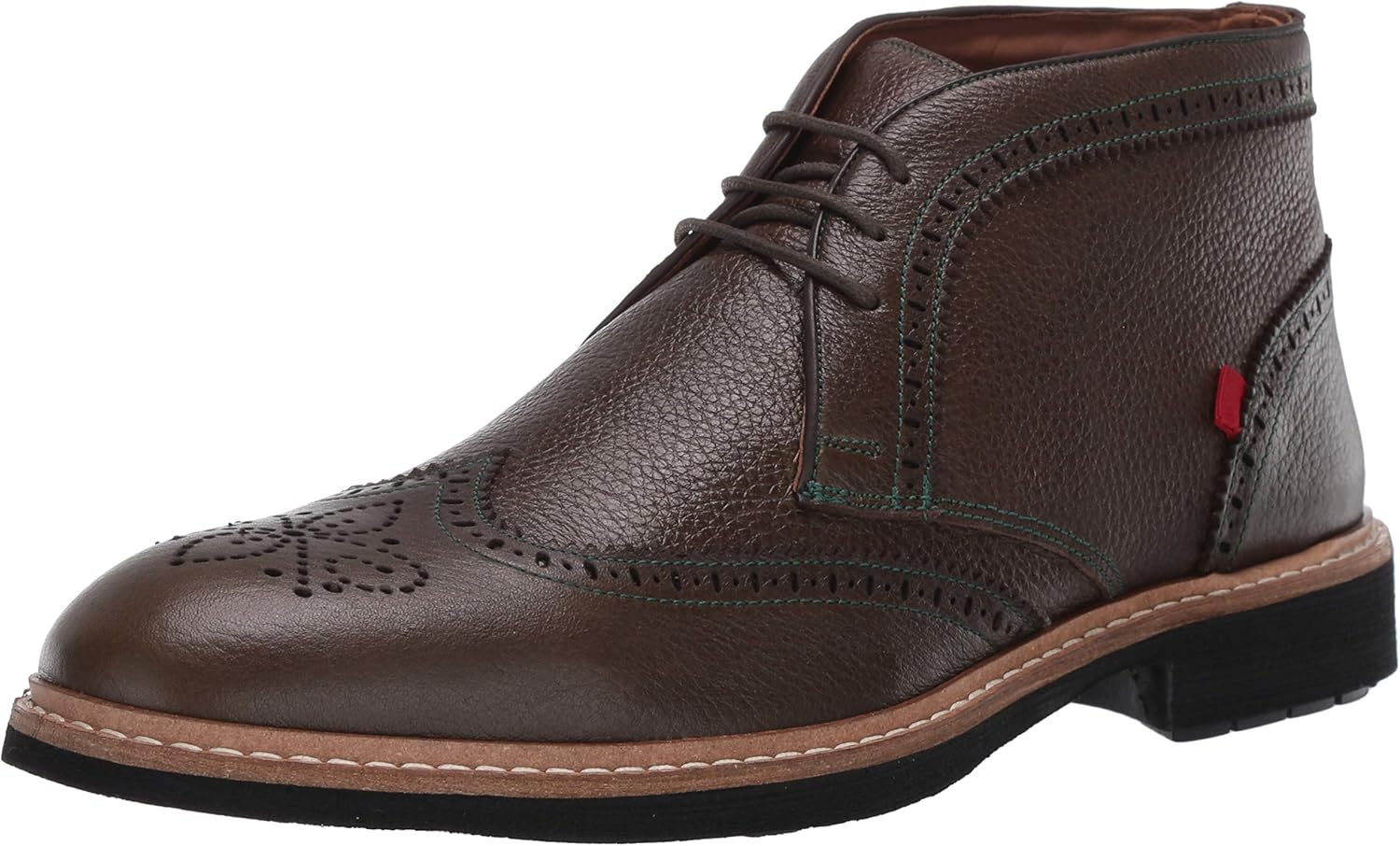 Marc Joseph New York Men's Leather Luxury Ankle Boot with Wingtip Detail, Olive Grainy, 8