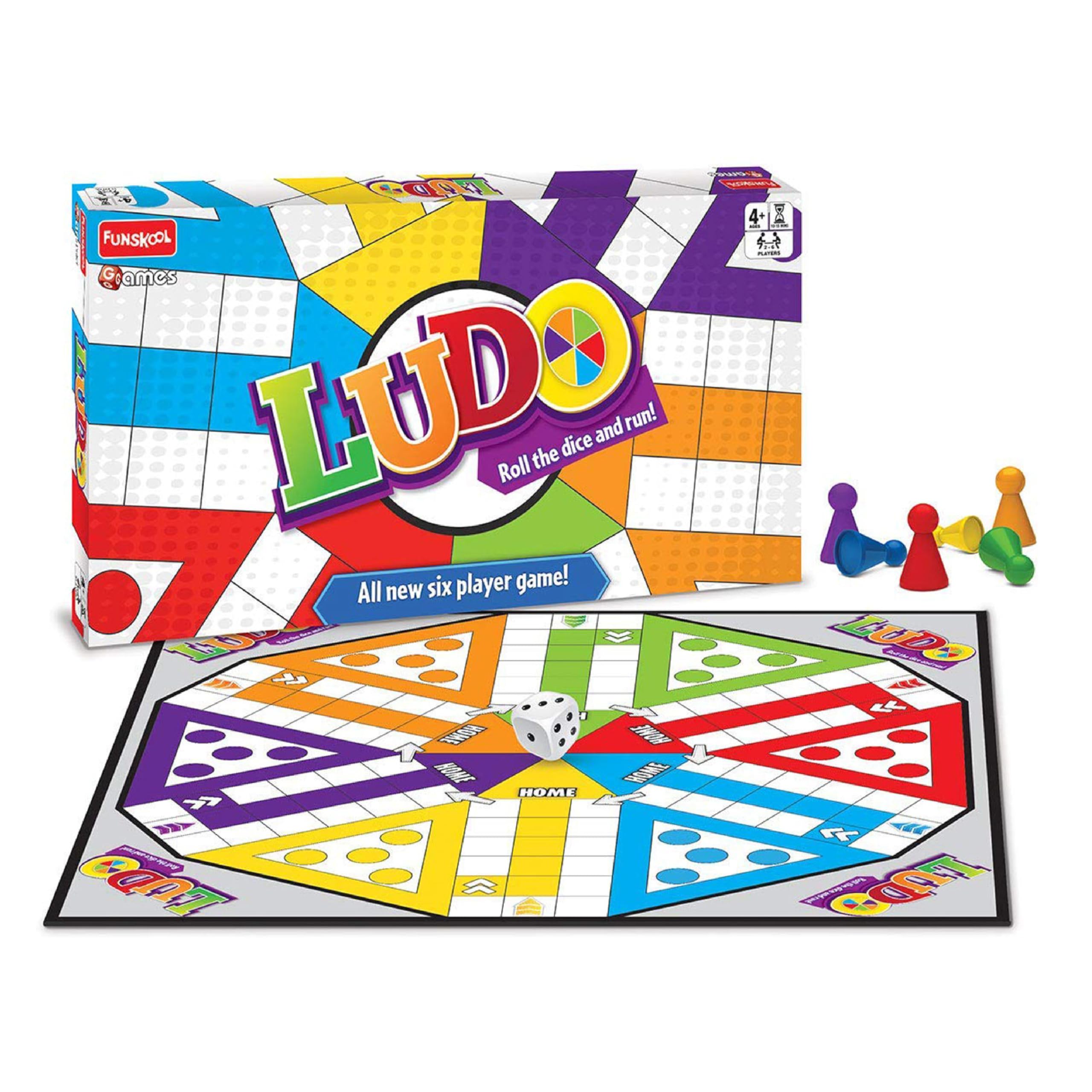 Funskool Games, Ludo 2018, The Classic startegy Game Board, Unique 6 Player Game, Kids and Family, 2-6 Players, Ages 4 and Above