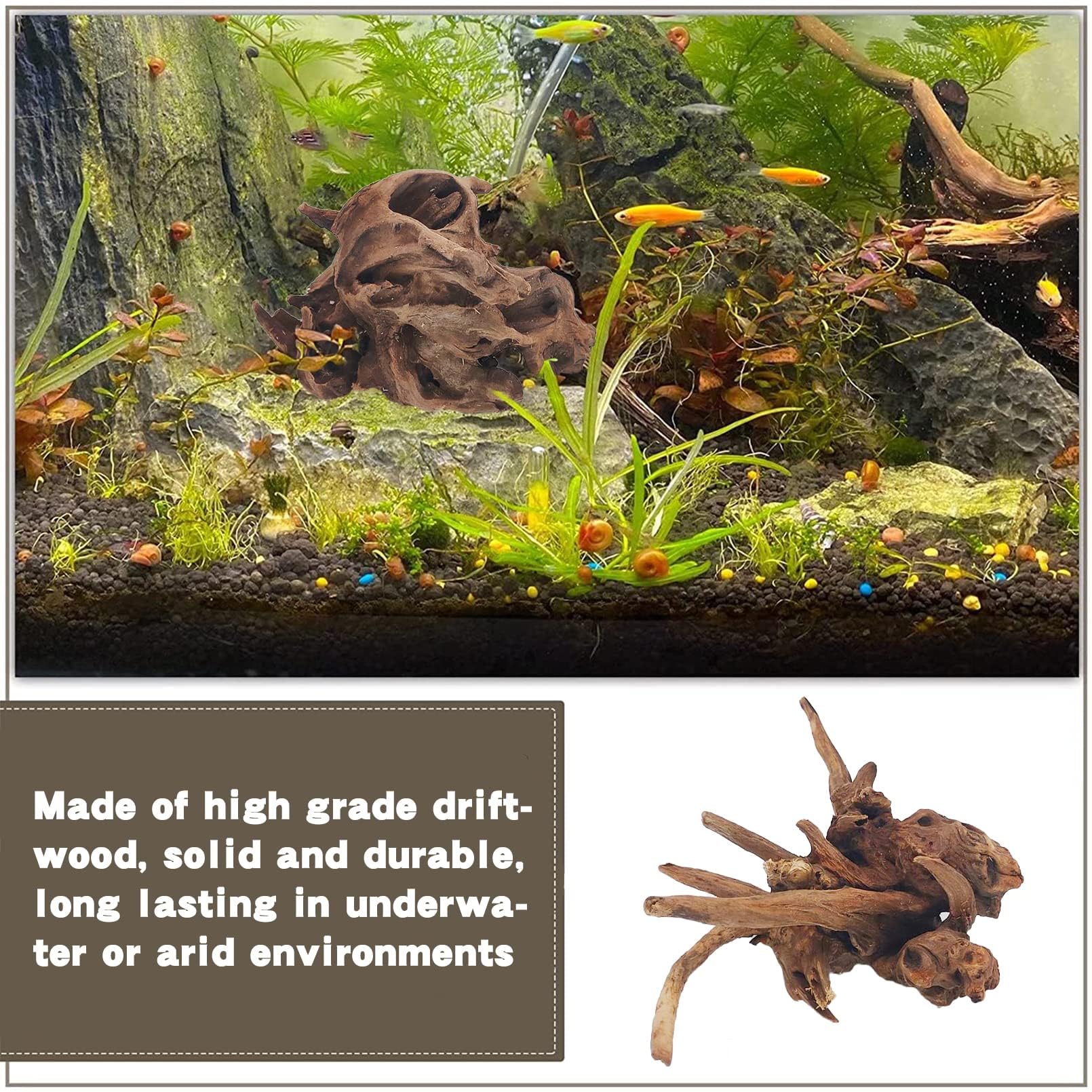 PINVNBY Madera natural para acuario, decoración de peces, ramas variadas, accesorios para tanque de dragón, decoración de terrario, paquete de 4