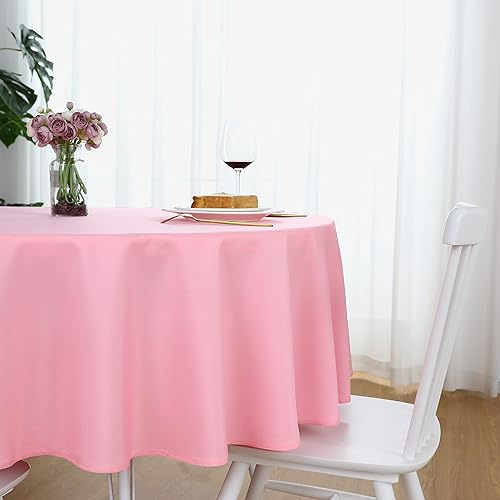 Miniatura 3 de FOLINS&HOME Mantel redondo rosa de 60 pulgadas, impermeable, resistente a las arrugas, mantel de tela de poliéster sin arrugas, mantel lavable a