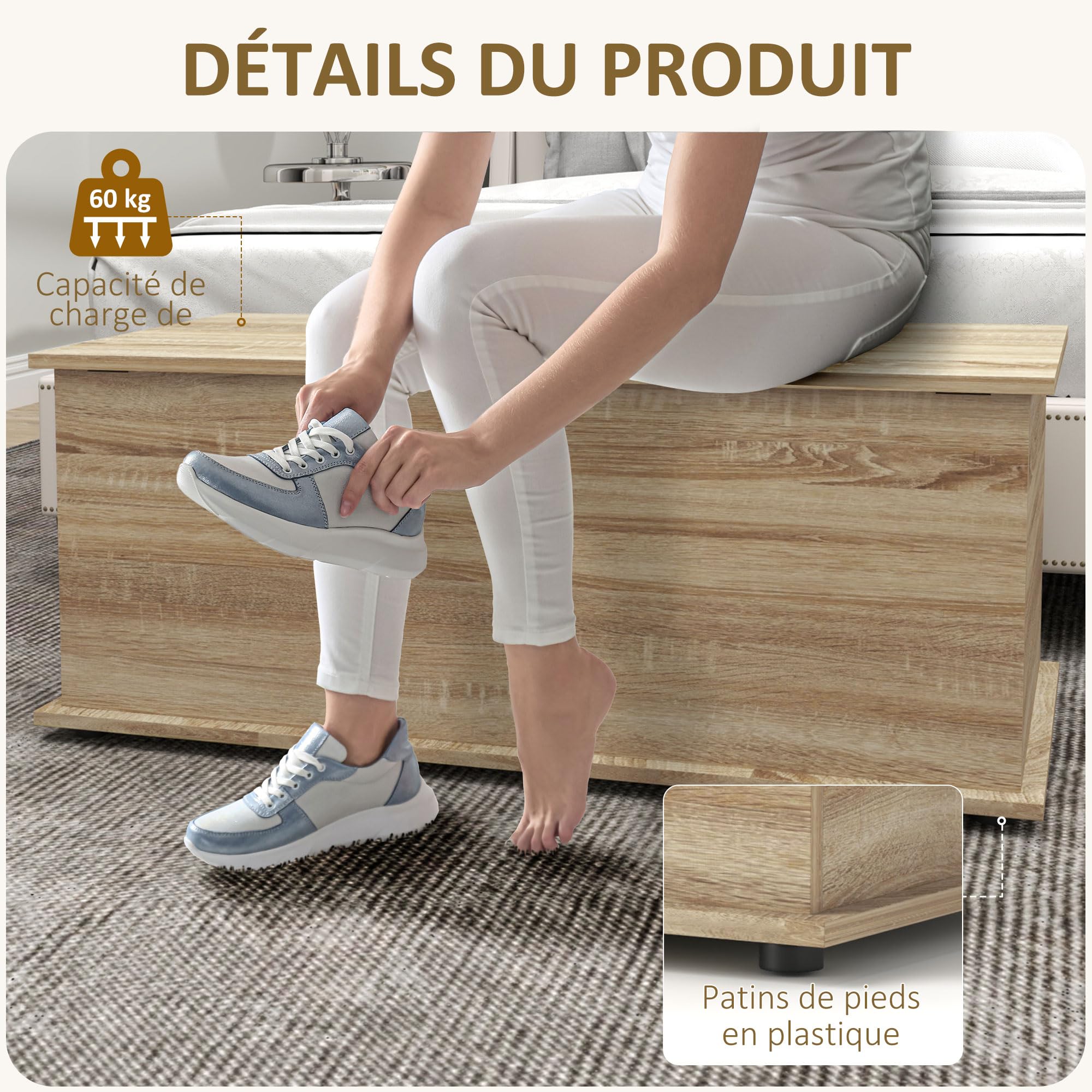 HOMCOM Cassapanca portaoggetti con coperchio pieghevole e cerniere di sicurezza, panchina scarpe, mobili da ingresso, corridoio, camera da letto, soggiorno, 100 x 40 x 40 cm, effetto legno naturale