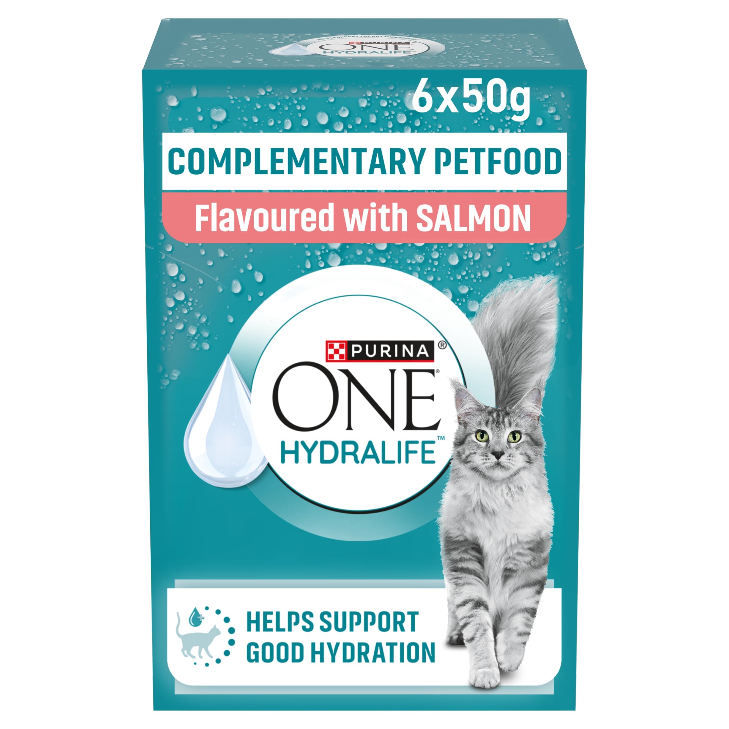 PURINA ONE HYDRALIFE Cat Hydration Drink | for adult cats | flavoured with salmon | 6 x 50g pack of 8