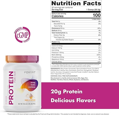 Miniatura 5 de FoxyFit Proteína para ella, polvo de proteína de suero de vainilla con CLA y biotina para un brillo saludable (1.85 libras)