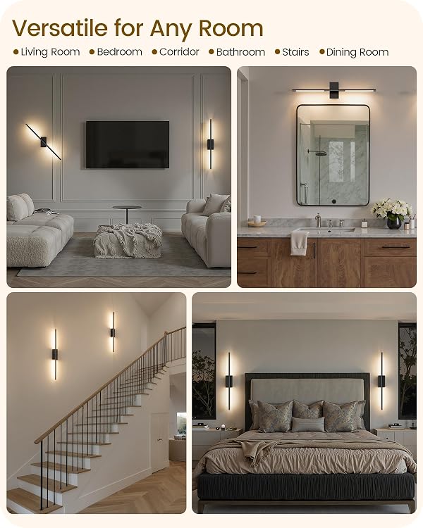 GOEBLESON 27.6" Wireless Wall Sconces Battery Operated Set of 2, Rechargeable Lamps with Remote, 360° Rotation, 10000mAh, Touch Dimmable Lights for Bedroom, Living Room, Hallway, Black B06YBP205 by GOEBLESON - Used condition - Image 7