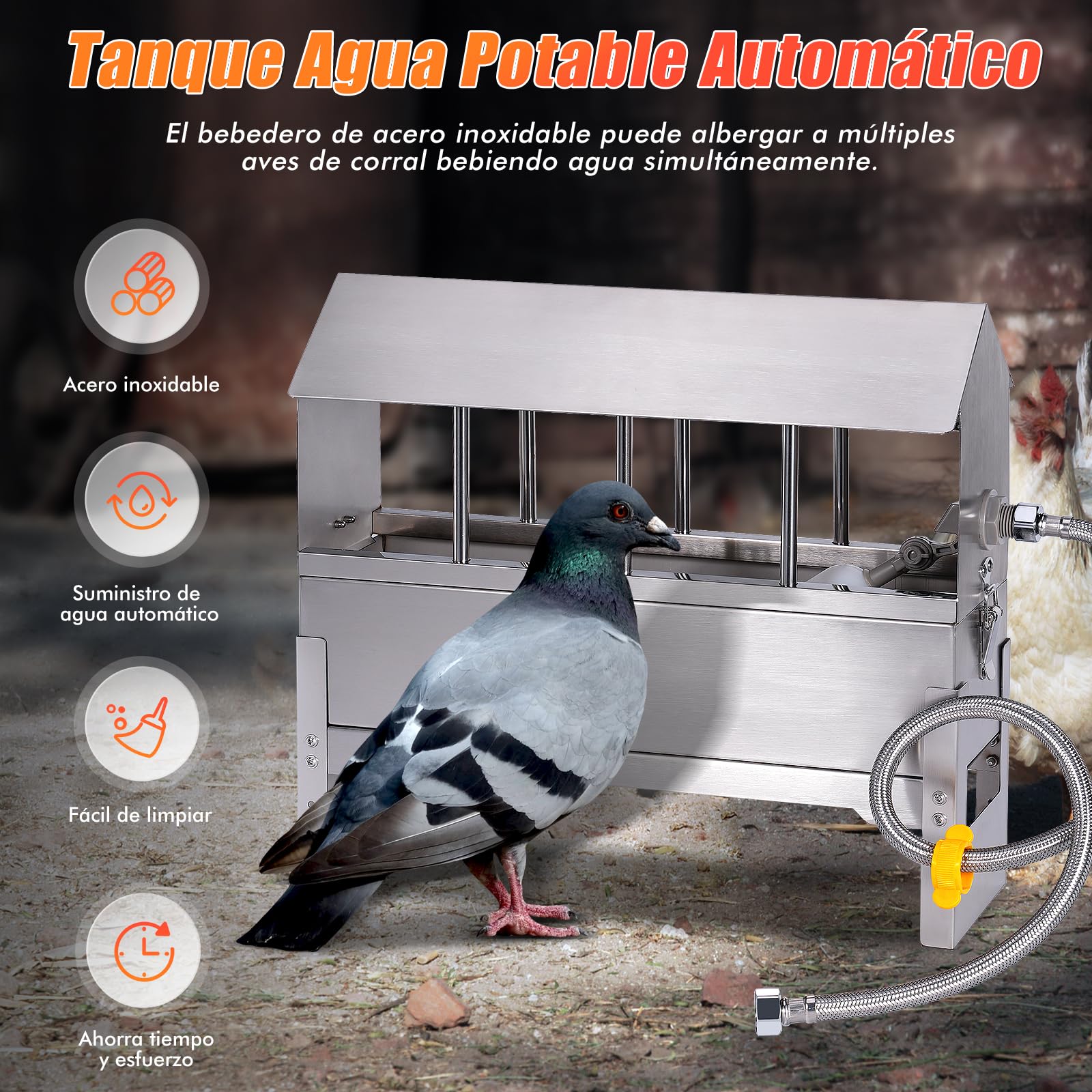 Bebedero para Palomas Bebedor AutomáTico De Acero Inoxidable con VáLvula De Flotador De 1/2 Pulgadas, Alimentador para Colas, Pollos Y Patos