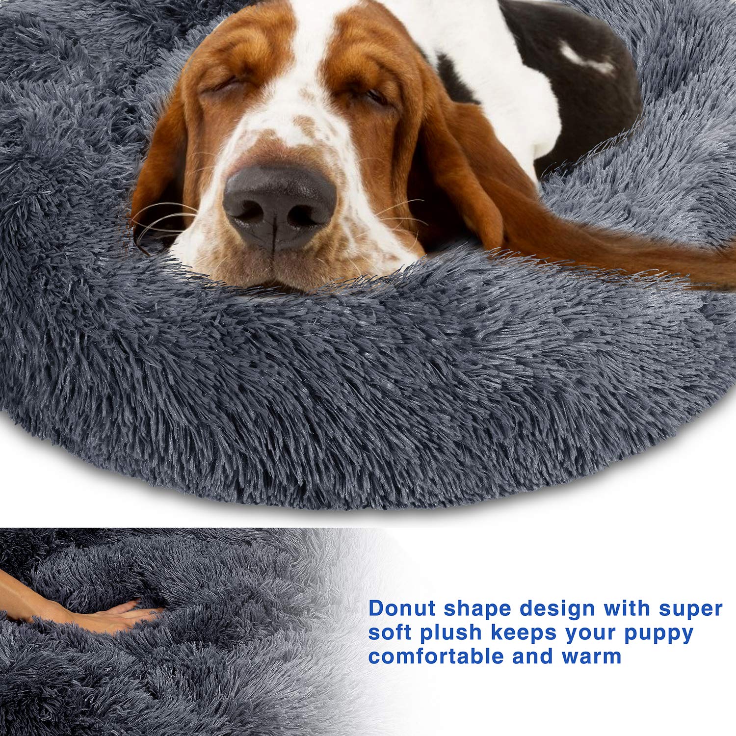 TAMOWA Kattenbed, hondenbed, donut huisdierenbed, ronde warme knuffelkennel zachte puppybank, kattenkussen, bed slaapzak en verbeterde slaap, 60 cm, beige