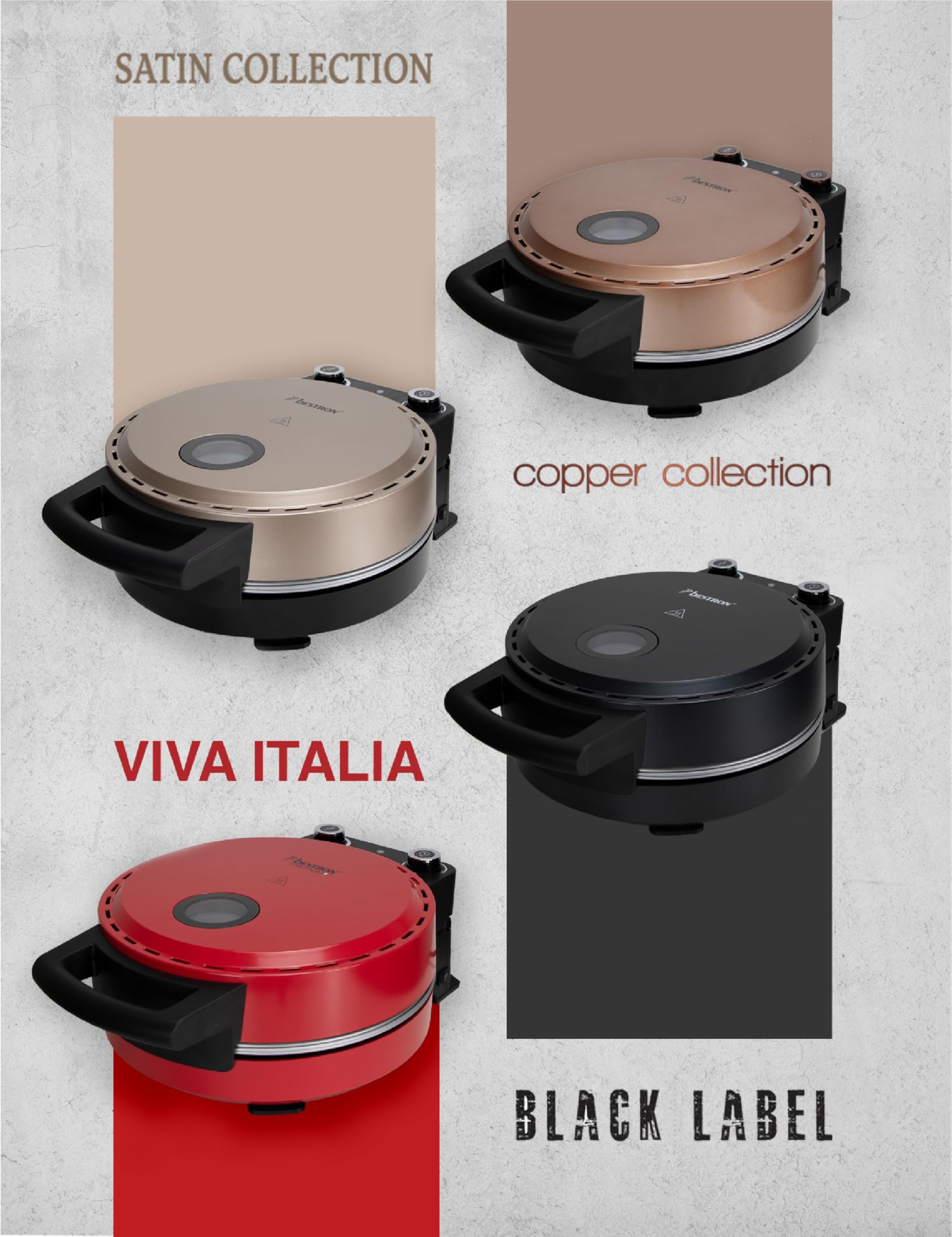 Bestron Horno de pizza, para pizzas crujientes en 5-10 minutos, horno de pizza eléctrico con una temperatura de 320 °C, incluyendo piedra refractaria y 2 grandes espátulas de madera, color: Cobre