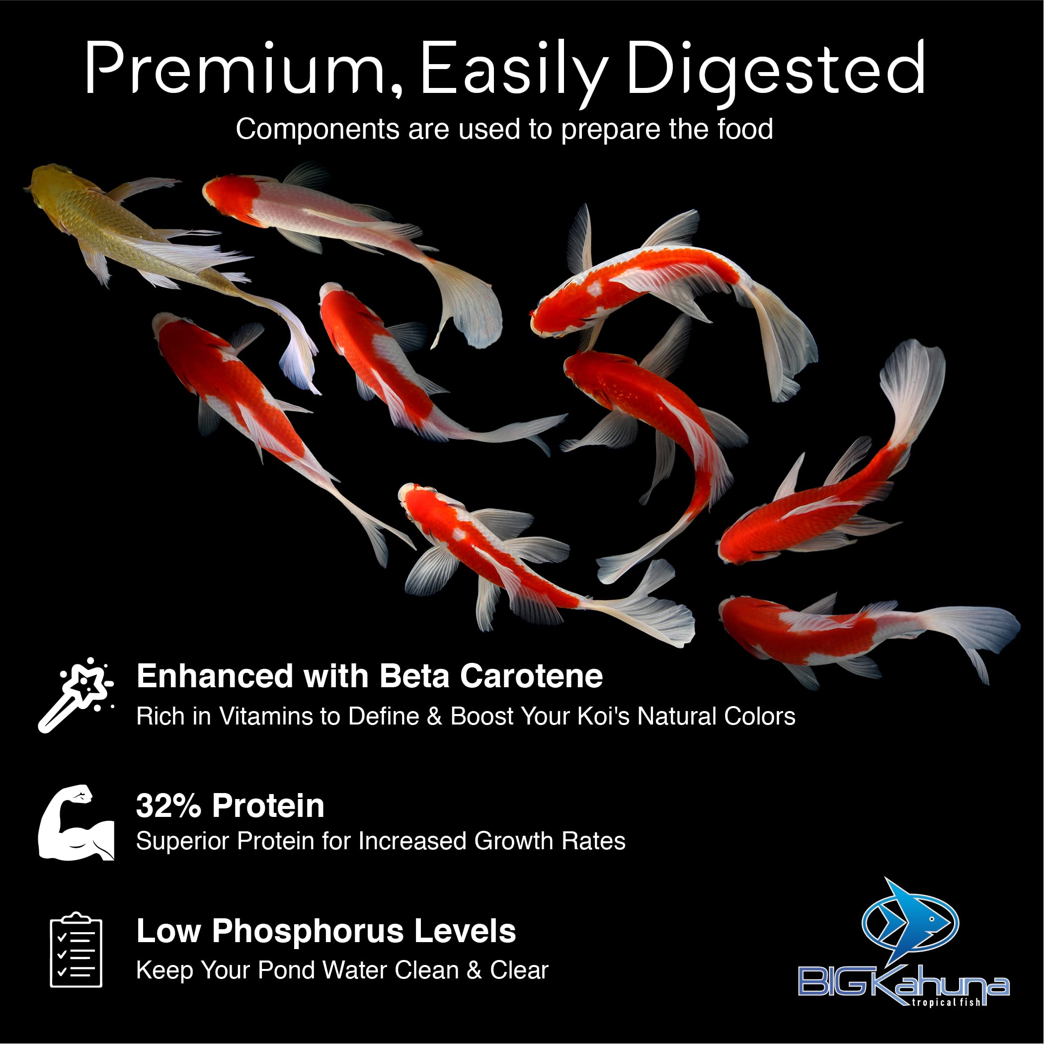 Big Kahuna Koi Fish Food for Ponds 45lbs - Koi Food for Pond Fish Food Pellets – 3/16-1/4 Floating Pond Pellet