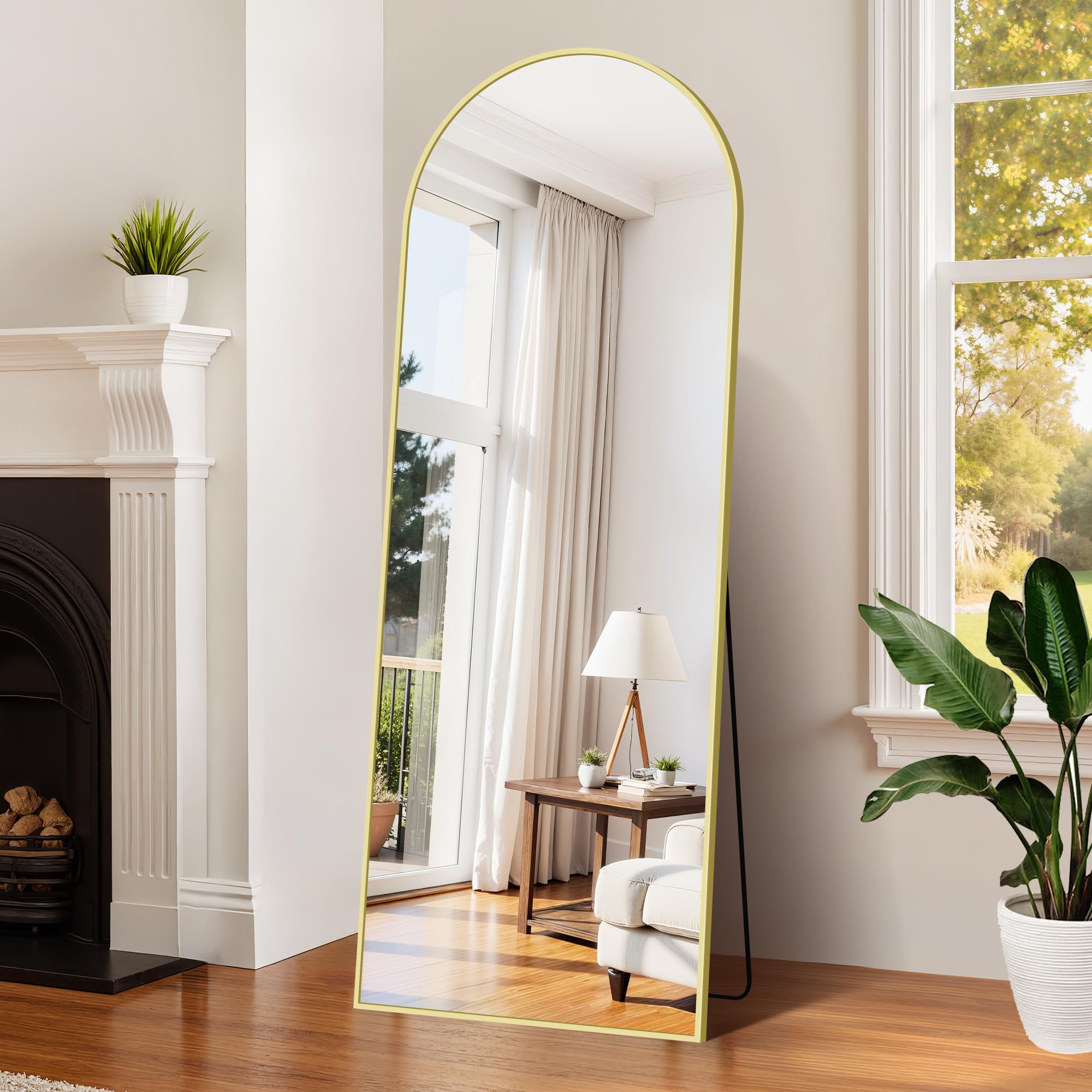 WOLIBEER Miroir sur Pied 179 x 65 cm, Grand Miroir Arqué en Pleine Longueur avec Cadre en Aluminium Doré, Miroir Mural sur Pied pour Salle de Bain, Chambre à Coucher, Entrée, Couloir, Vanité
